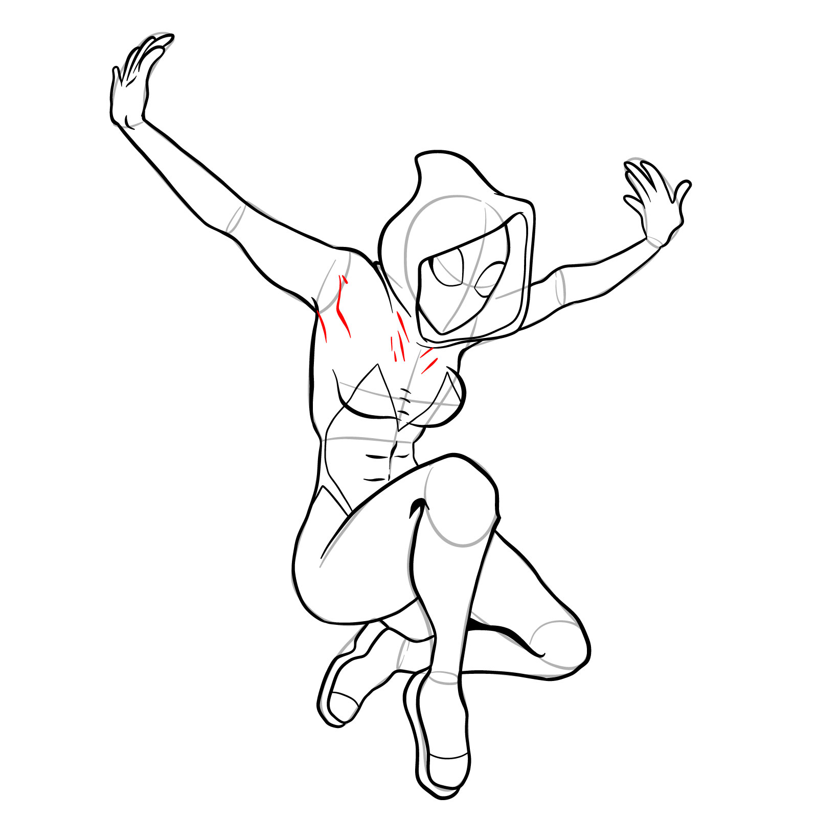 How to draw Spider-Gwen in a jump - step 30