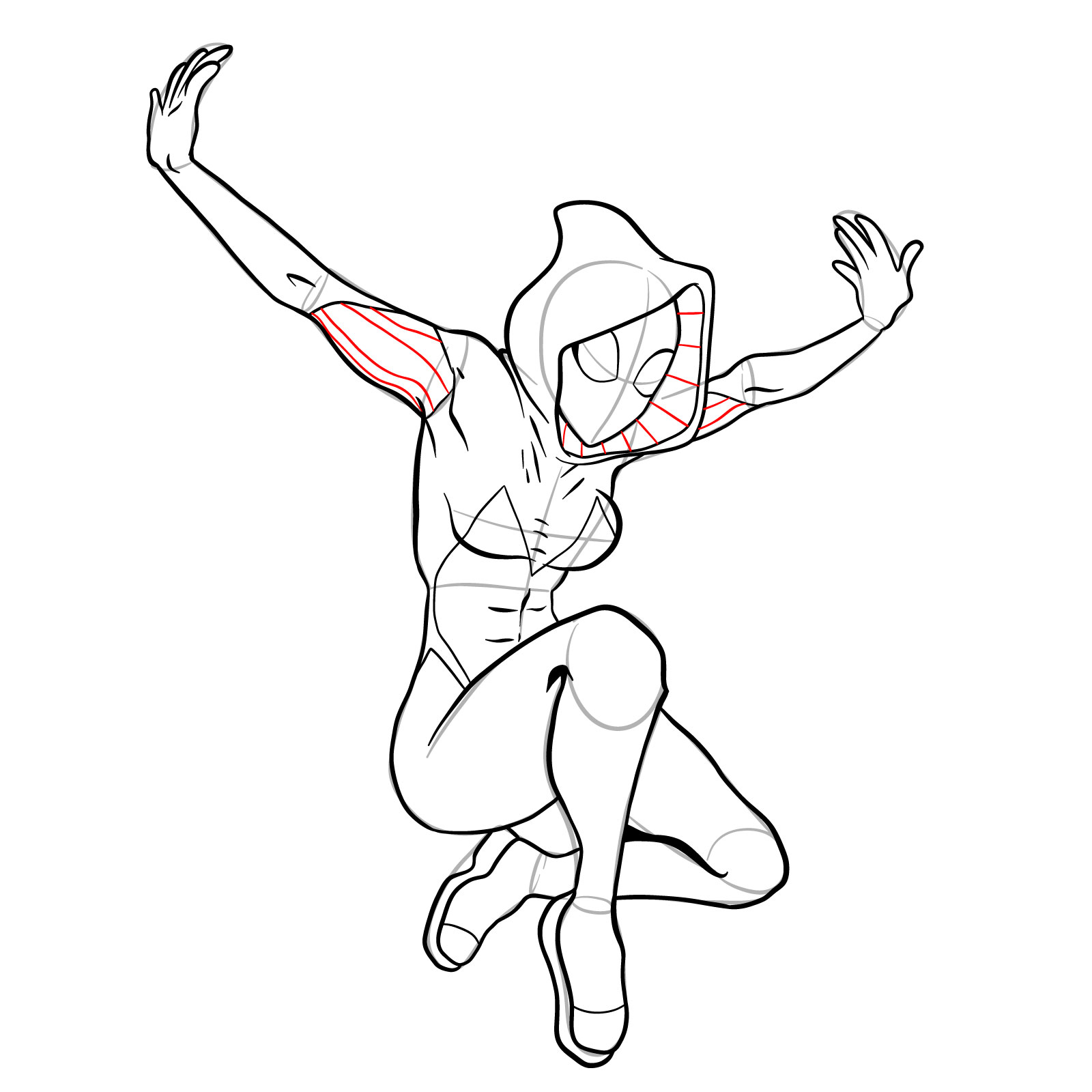 How to draw Spider-Gwen in a jump - step 32