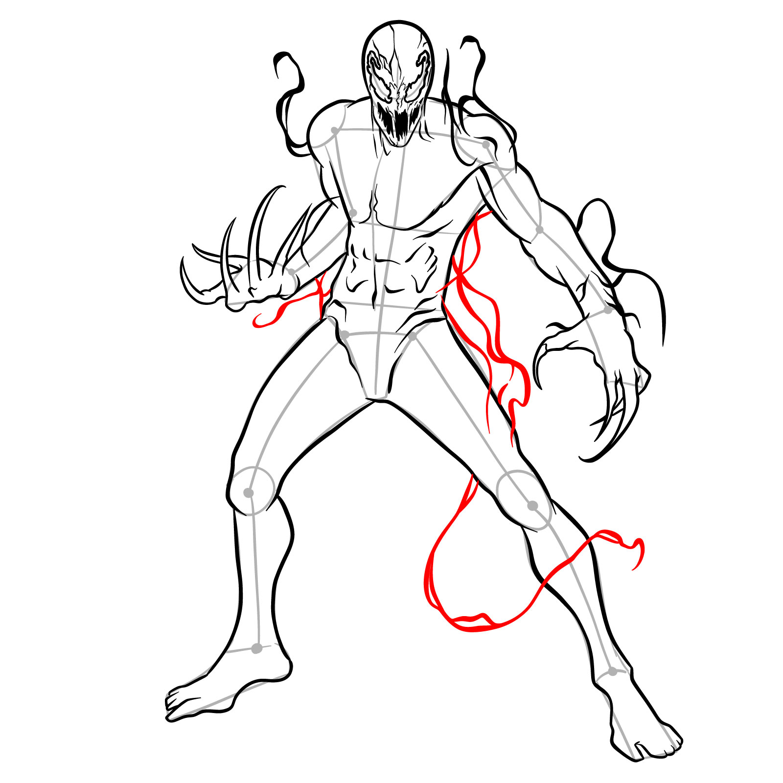 How to draw Carnage in full growth - step 33
