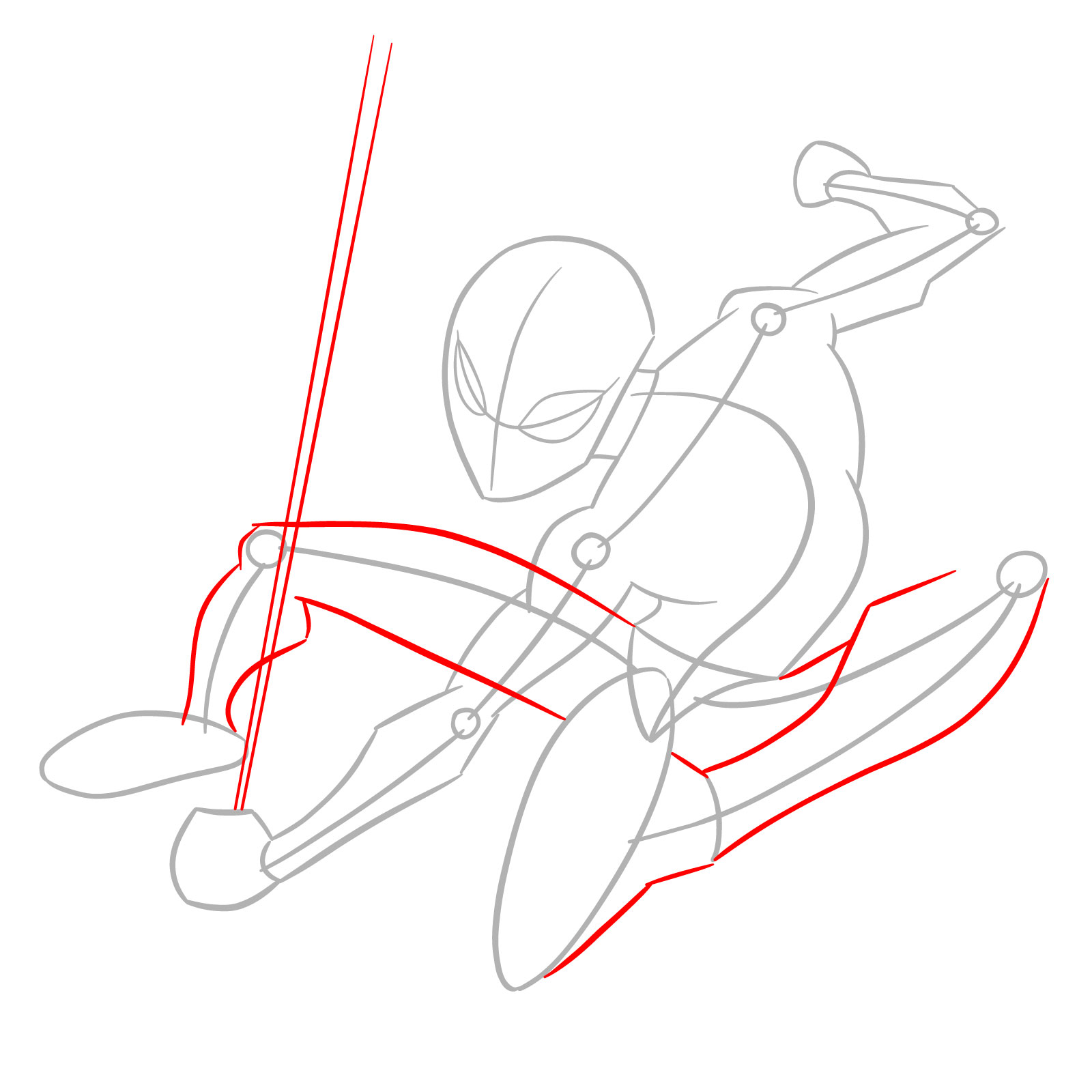 How to Draw Spider-Man Swinging on Web - step 03