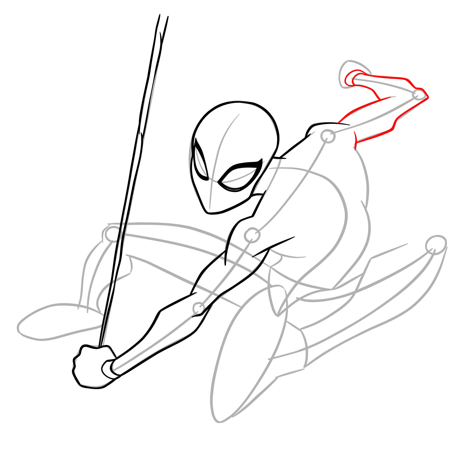 How to Draw Spider-Man Swinging on Web - step 09