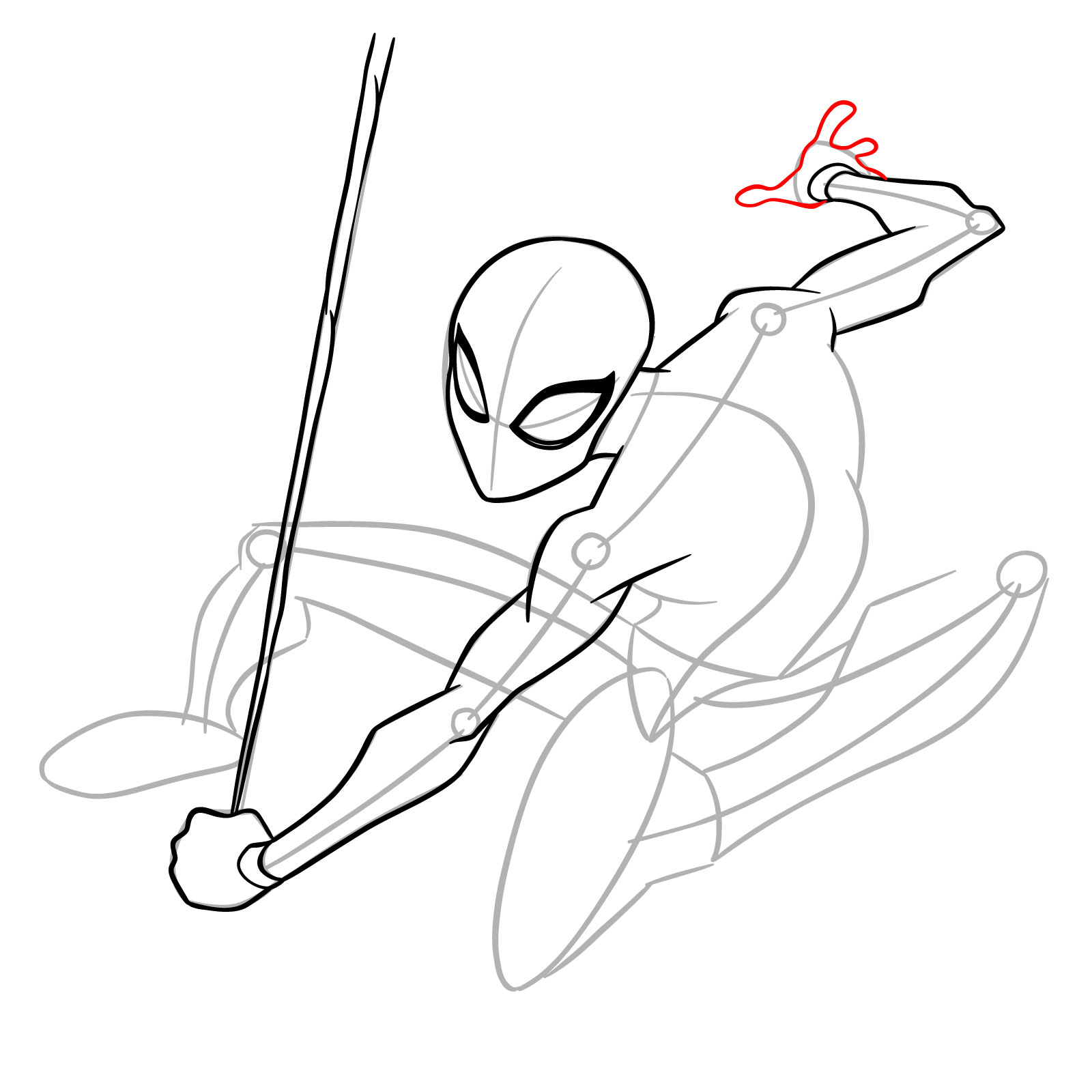 How to Draw Spider-Man Swinging on Web - step 10