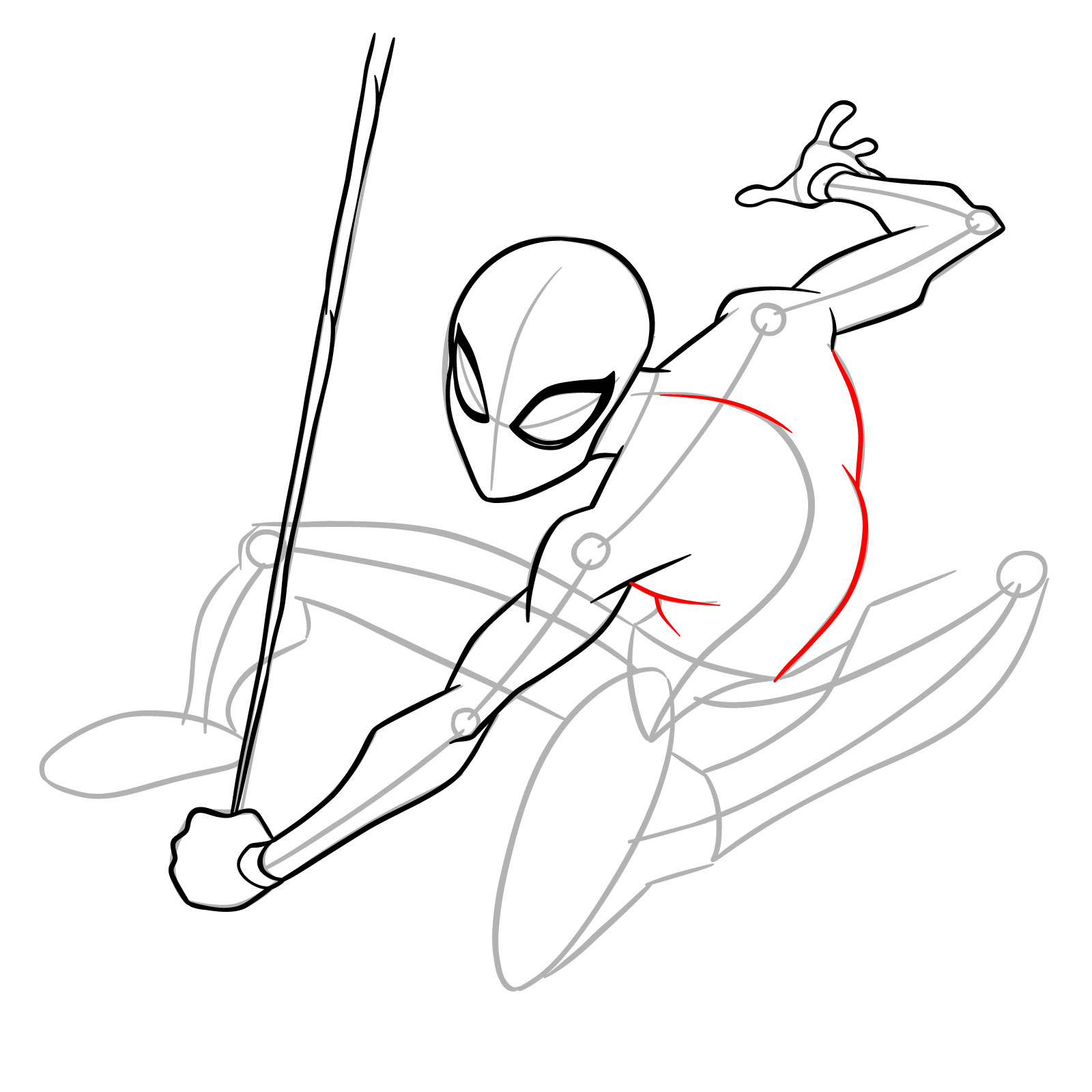 How to Draw Spider-Man Swinging on Web - step 11