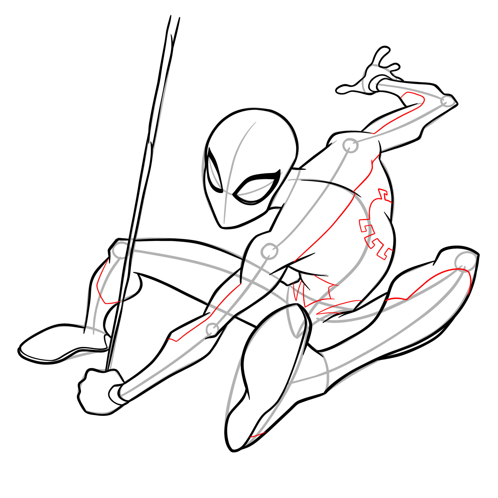 How to Draw Spider-Man Swinging on Web - step 16