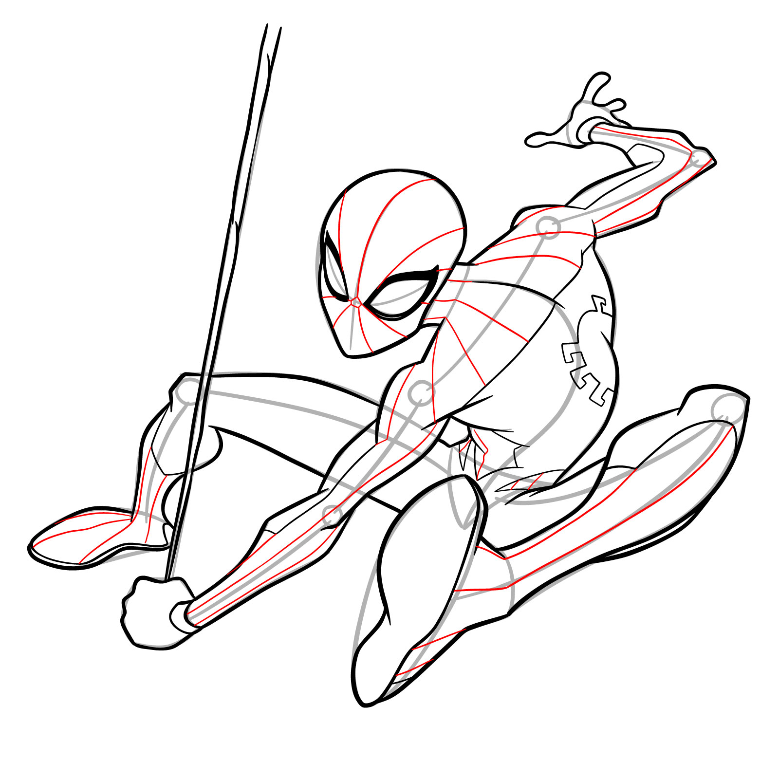 How to Draw Spider-Man Swinging on Web - step 17