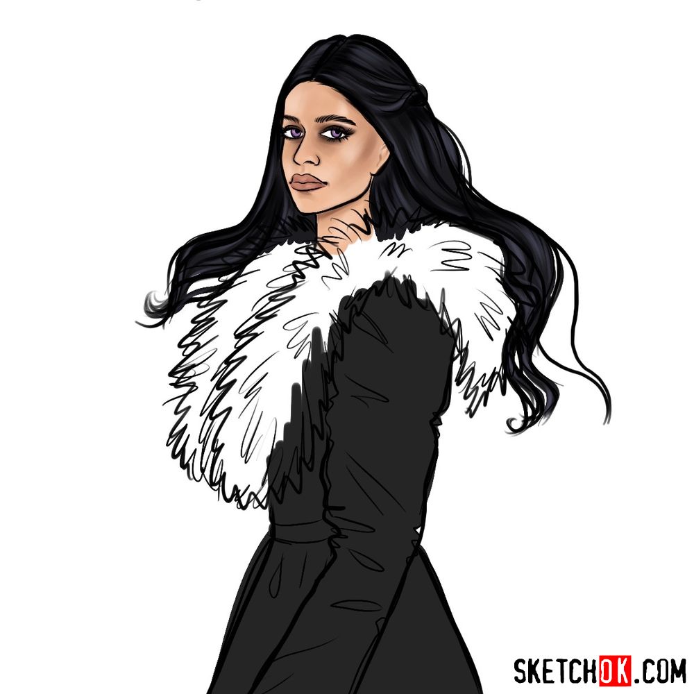 How to draw Yennefer of Vengerberg from Netflix series - step 17