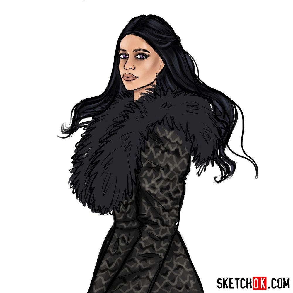 How to draw Yennefer of Vengerberg from Netflix series - step 20