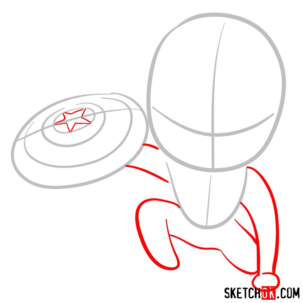 How to draw chibi Spider-Man with Cap's shield - step 02