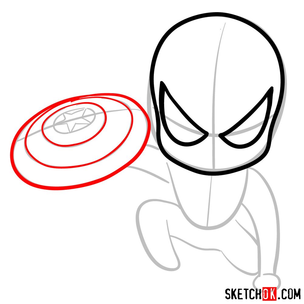 How to draw chibi Spider-Man with Cap's shield - step 05