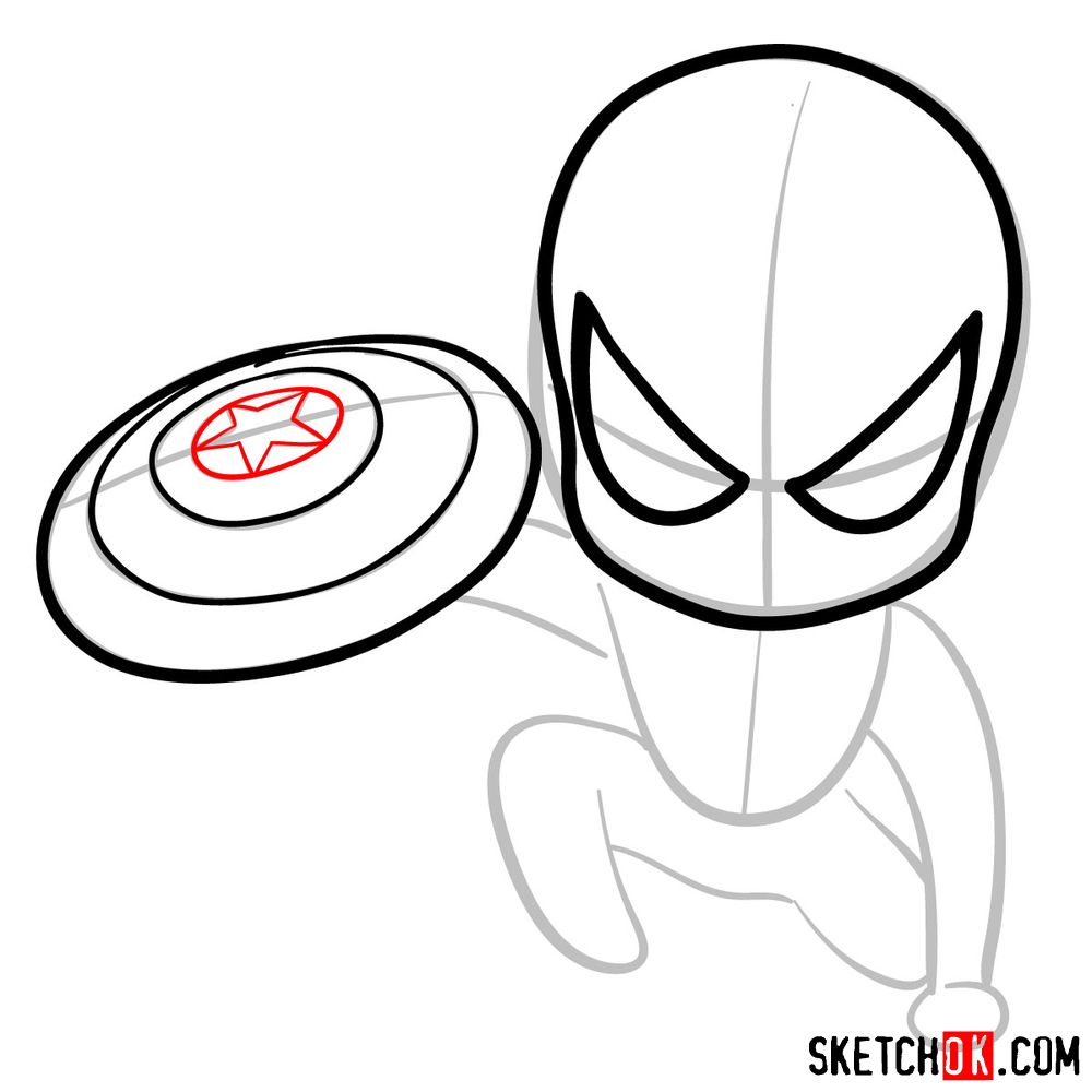 How to draw chibi Spider-Man with Cap's shield - step 06