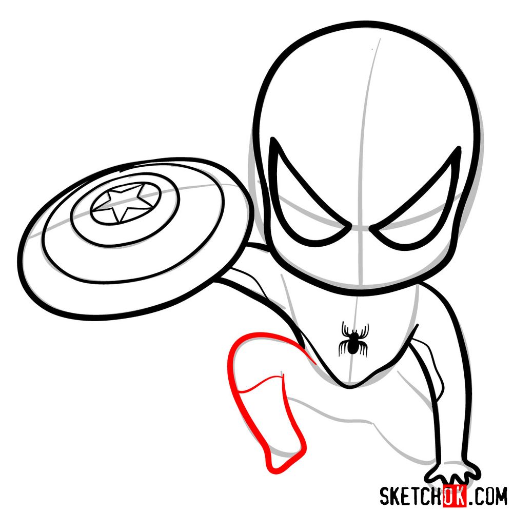 How to draw chibi Spider-Man with Cap's shield - step 09