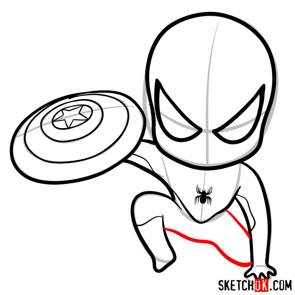 How to draw chibi Spider-Man with Cap's shield - step 10