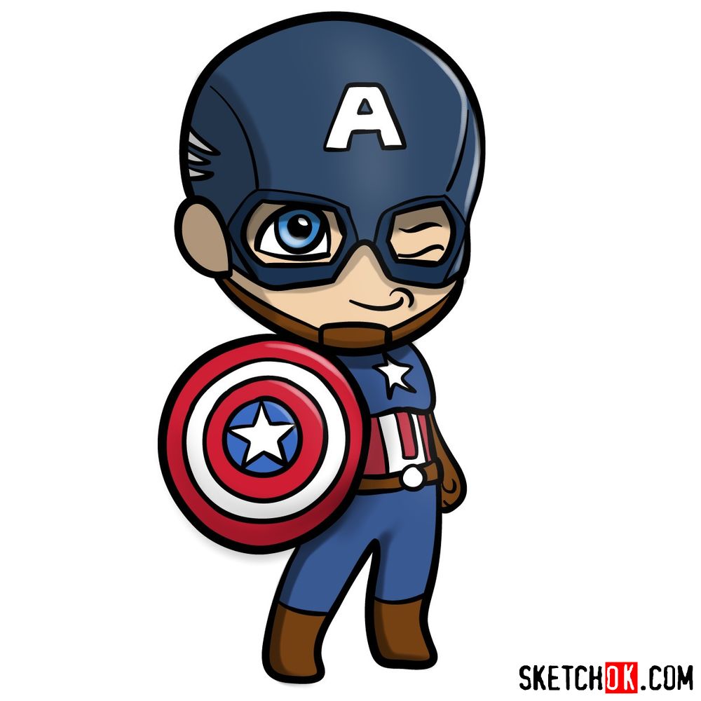 How to draw chibi Captain America - Sketchok easy drawing guides