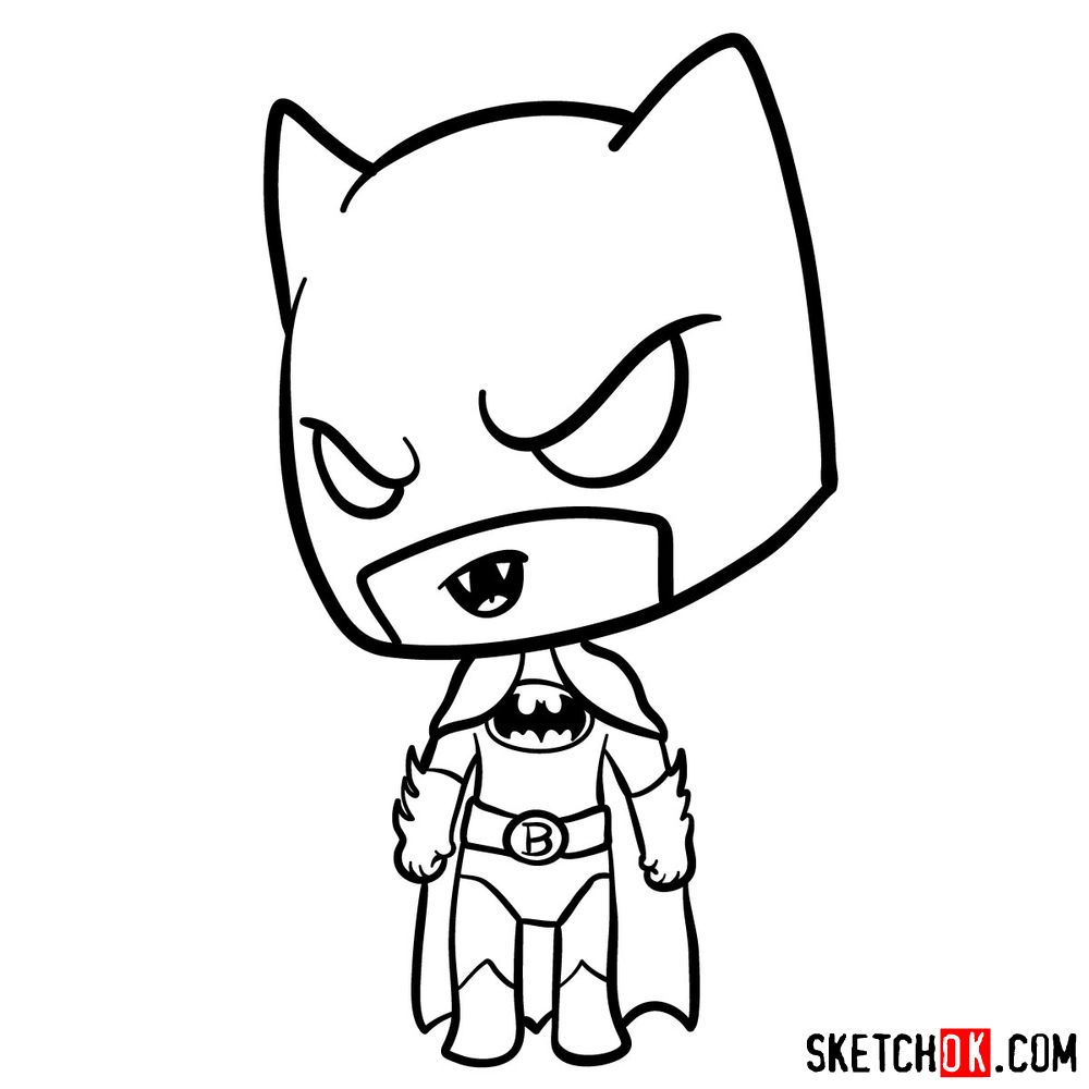 How to draw chibi Batman - step 12