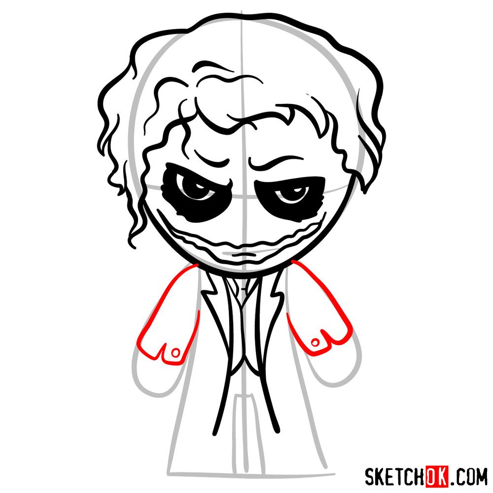 How to draw chibi Joker - step 08