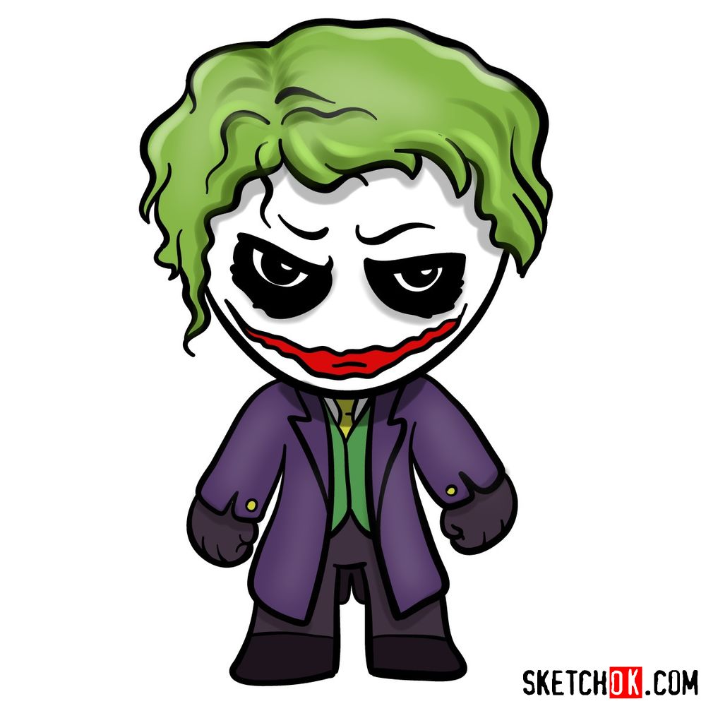 How to draw chibi Joker Sketchok easy drawing guides