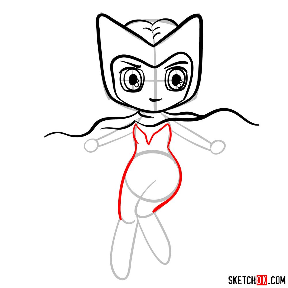 How to draw Scarlet Witch chibi - step 07