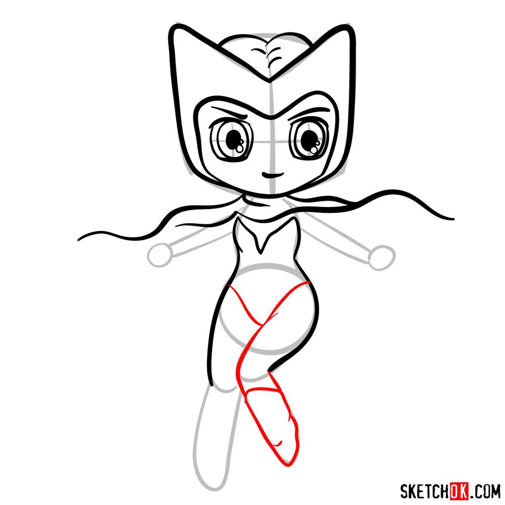How to draw Scarlet Witch chibi - step 08