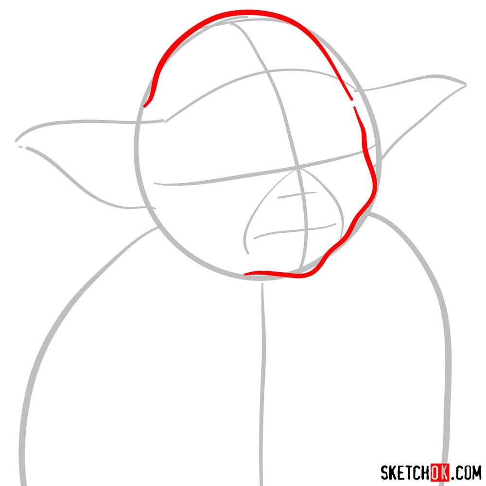 How to draw Yoda's face - step 03