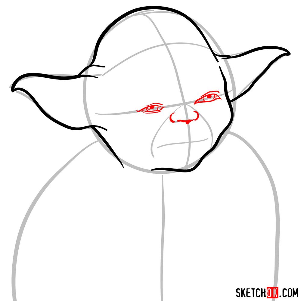 How to draw Yoda's face - step 05