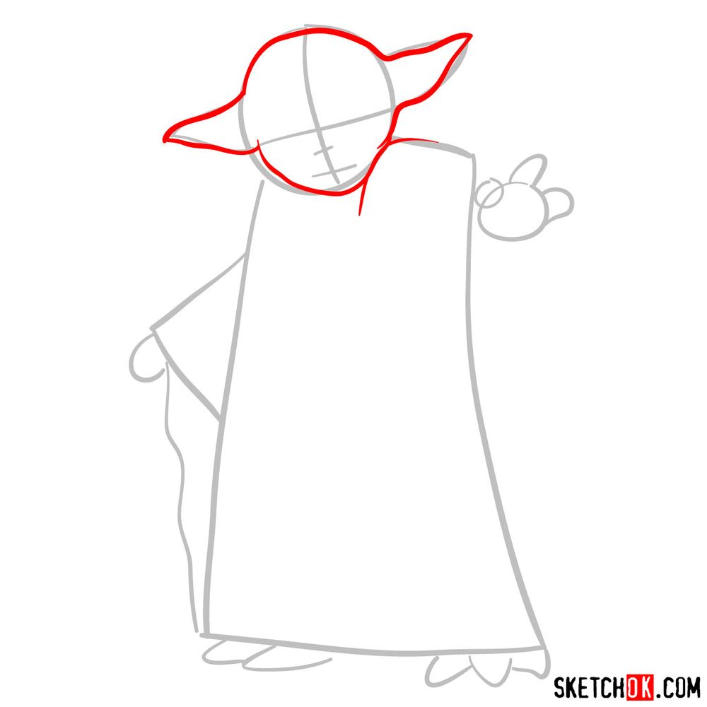 How to draw Yoda from Star Wars - step 03