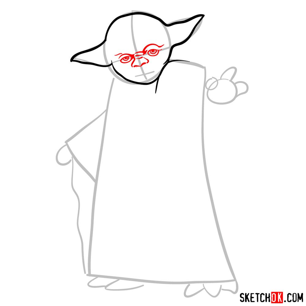 How to draw Yoda from Star Wars - step 04