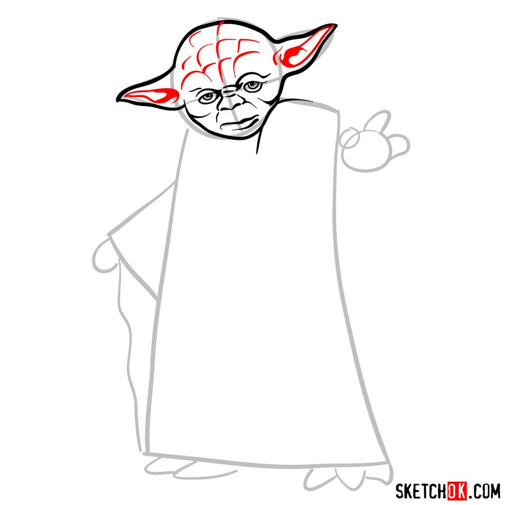 How to draw Yoda from Star Wars - step 06