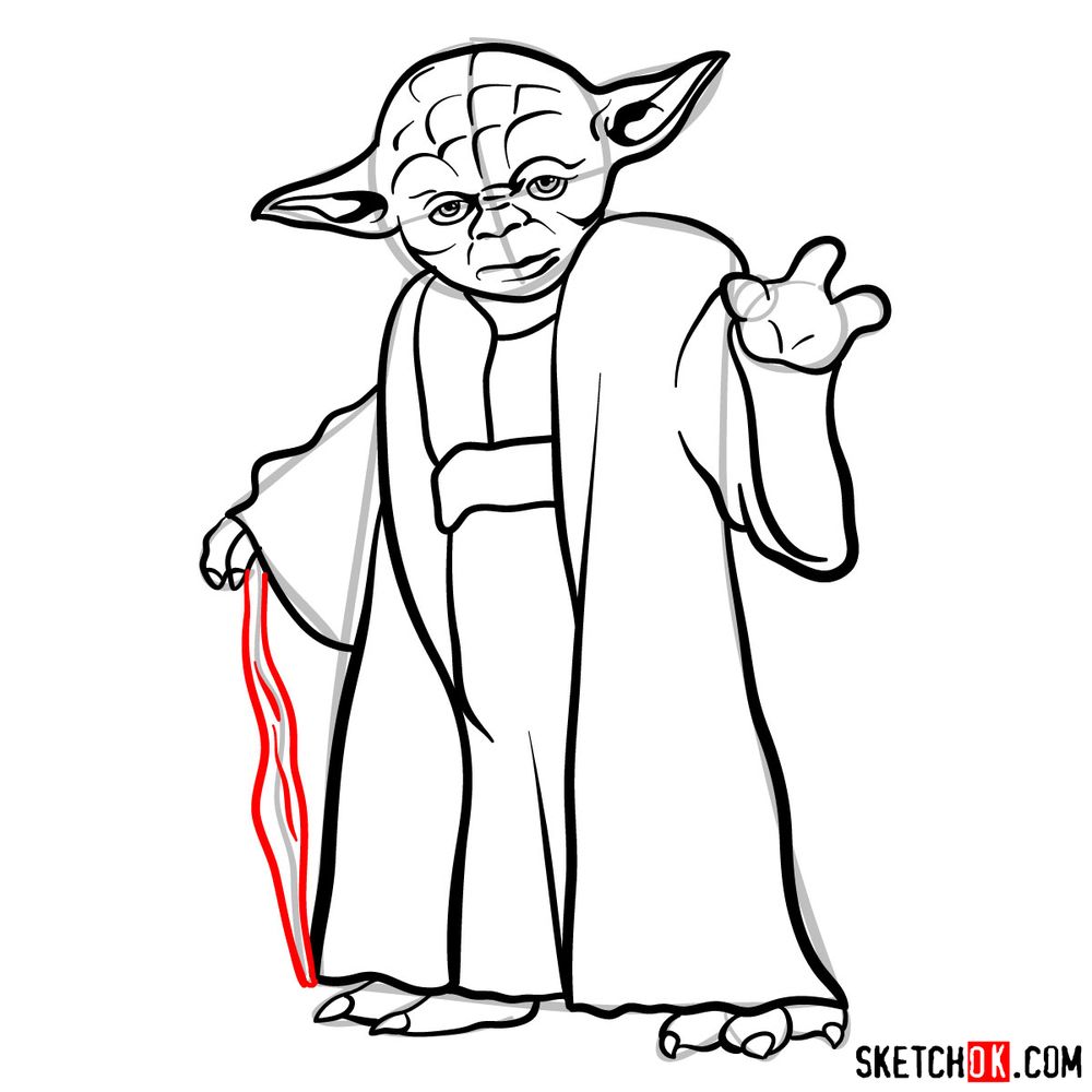 How to draw Yoda from Star Wars - step 13
