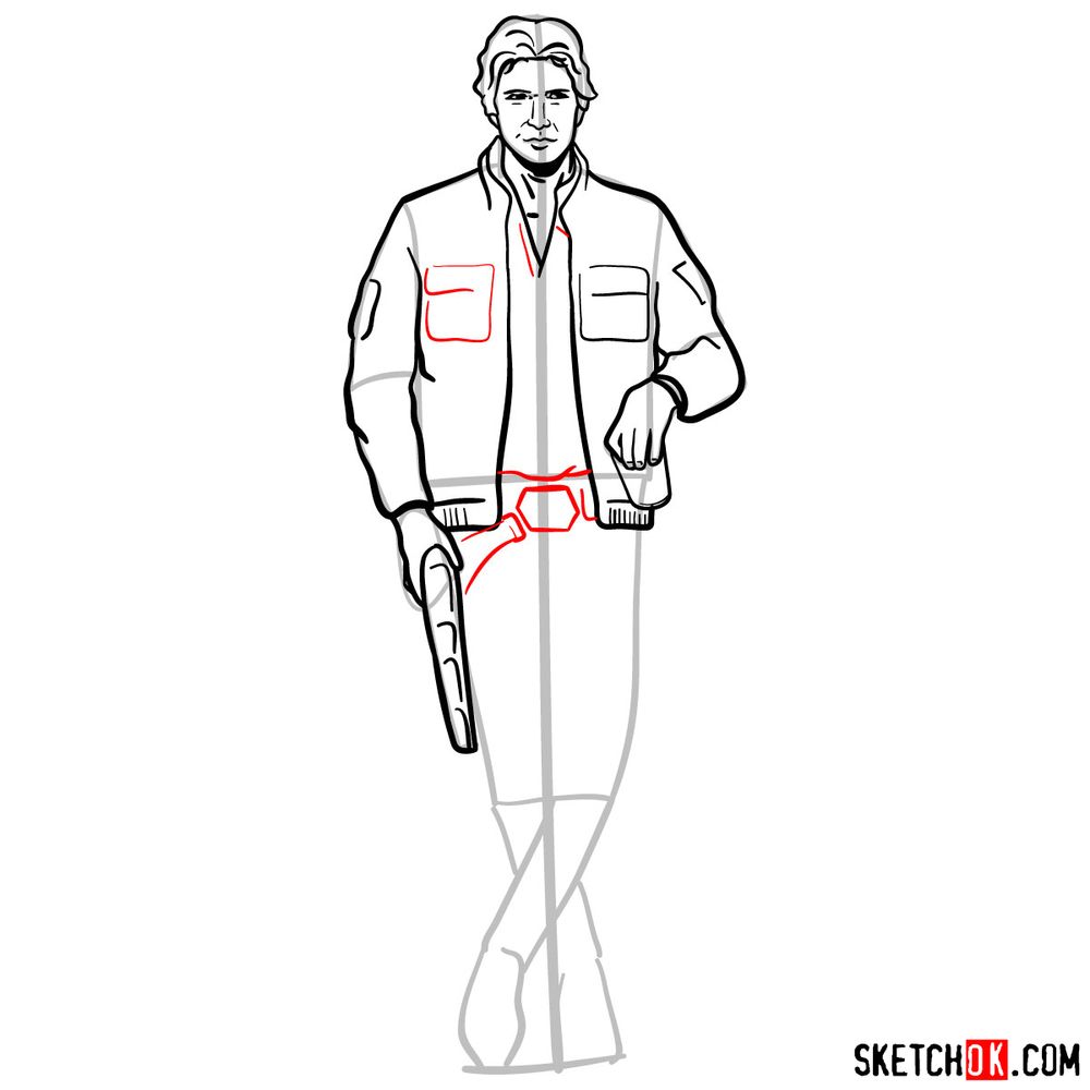 How to draw Han Solo in full growth - step 13