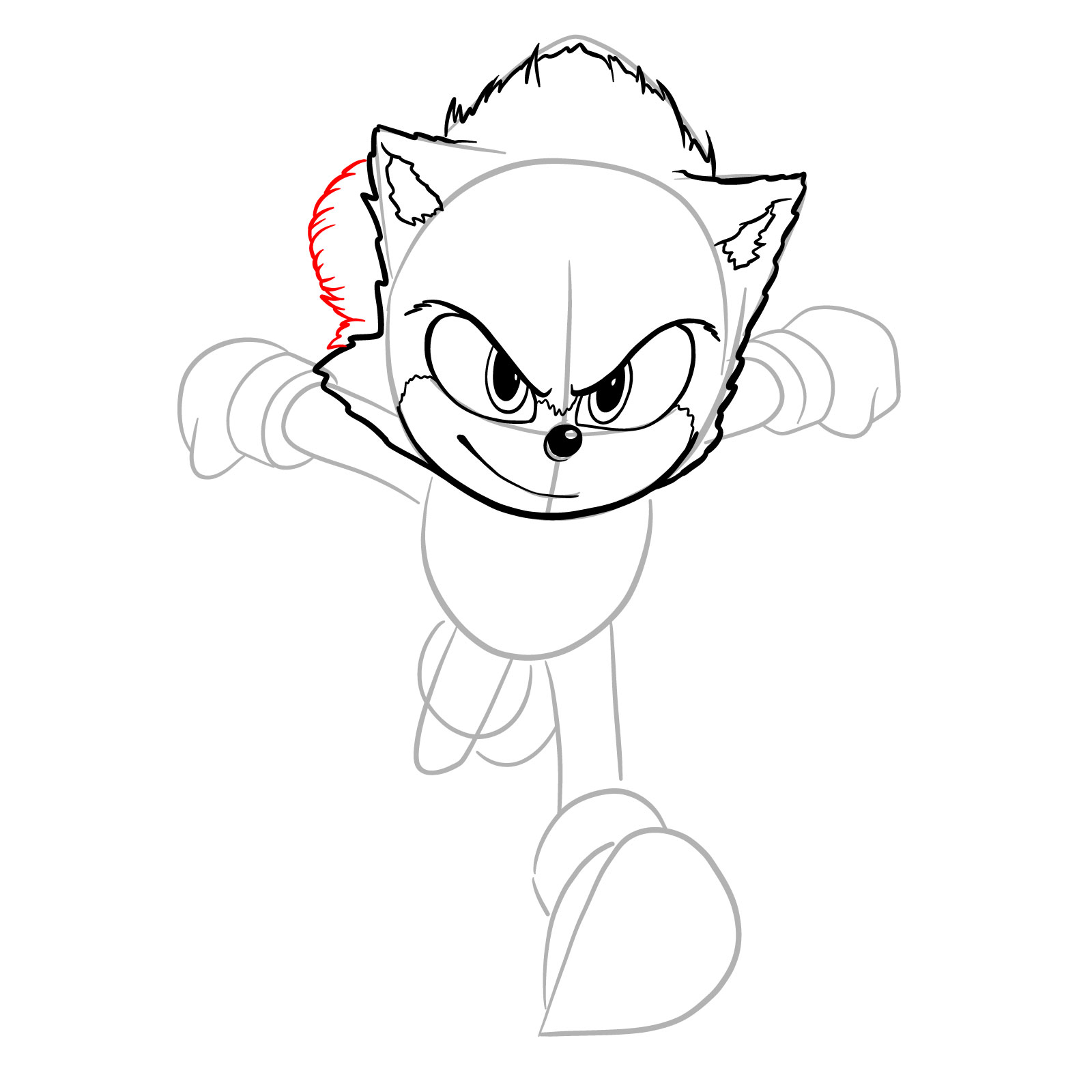 How to draw Sonic from the movie - step 14