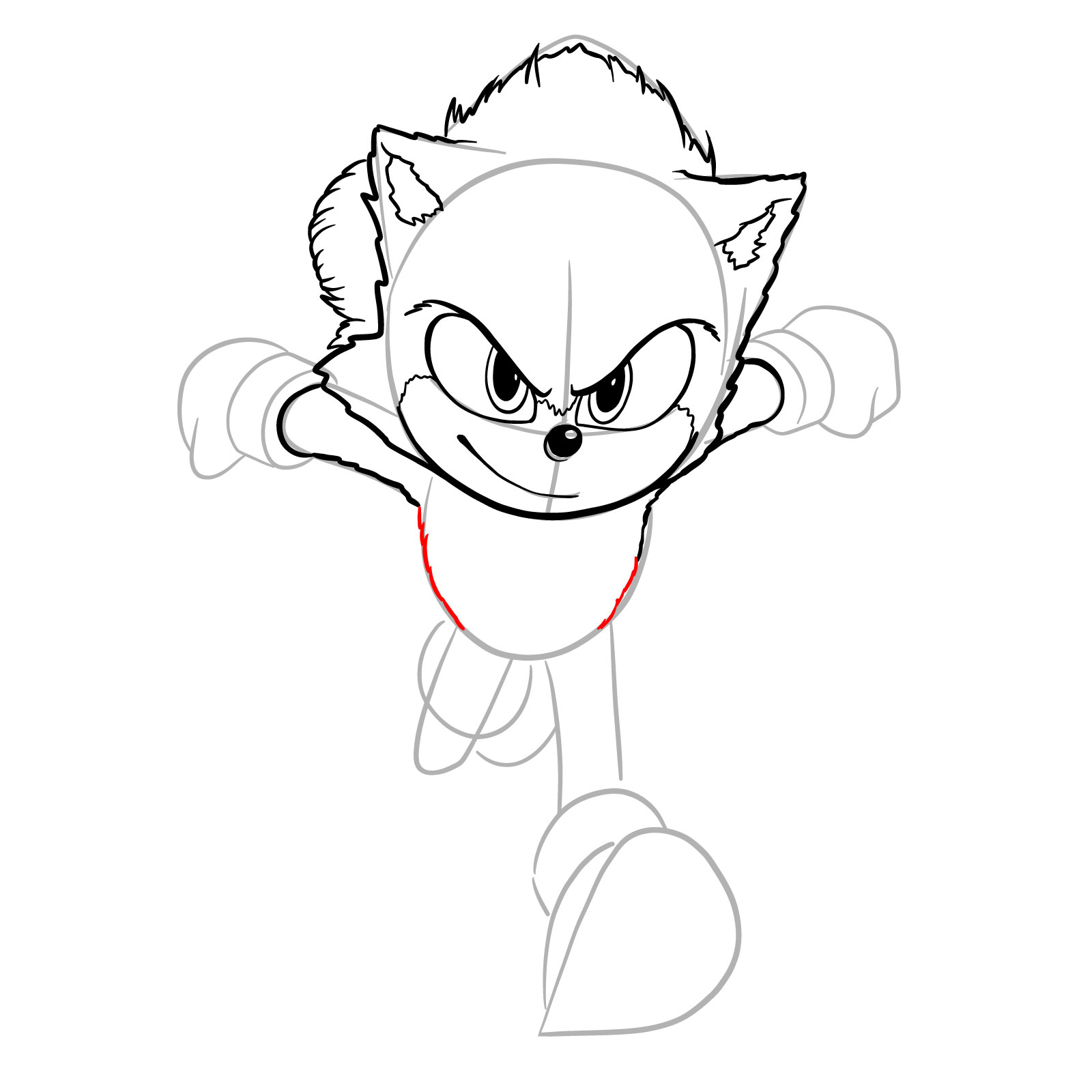 How to draw Sonic from the movie - step 16