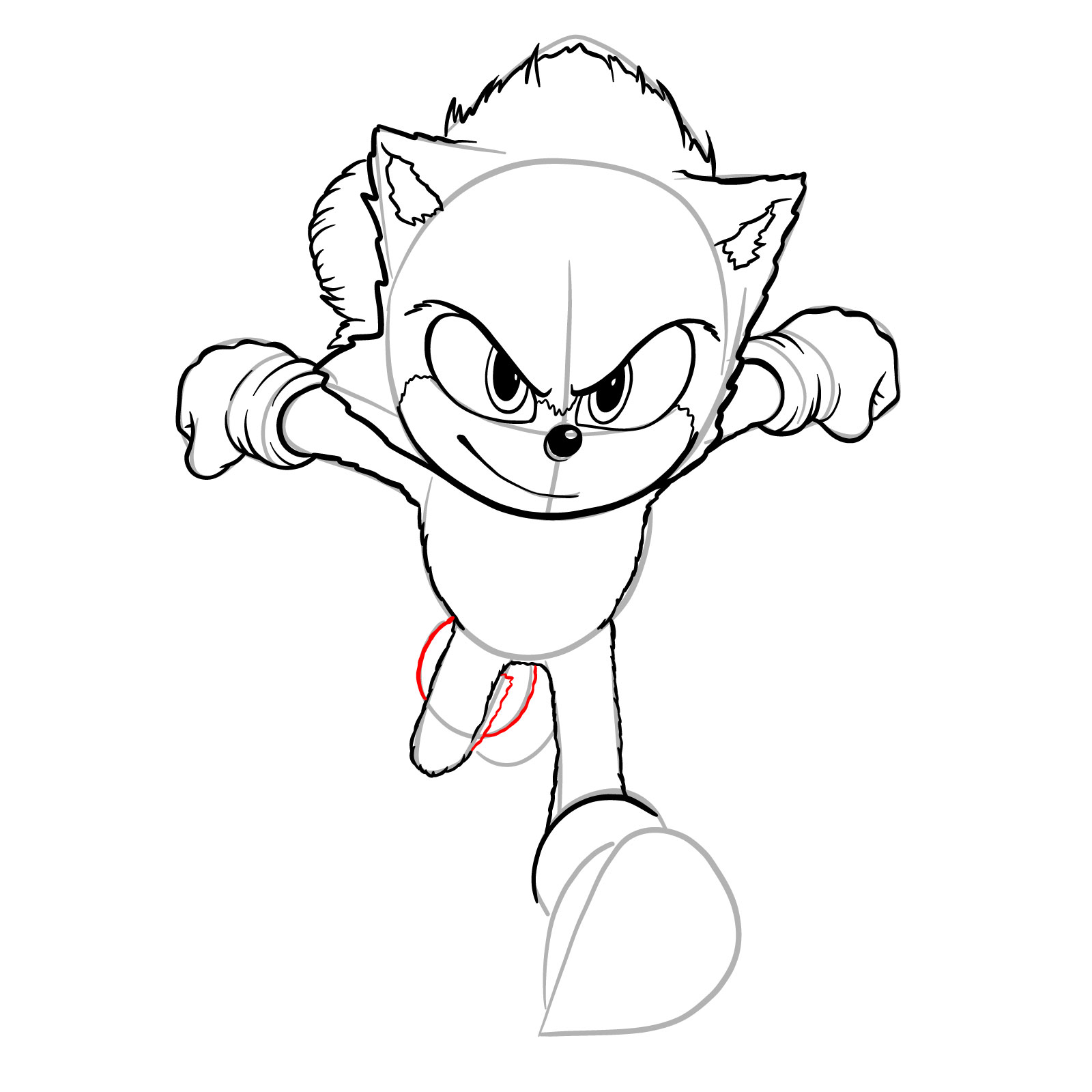 How to draw Sonic from the movie - step 23