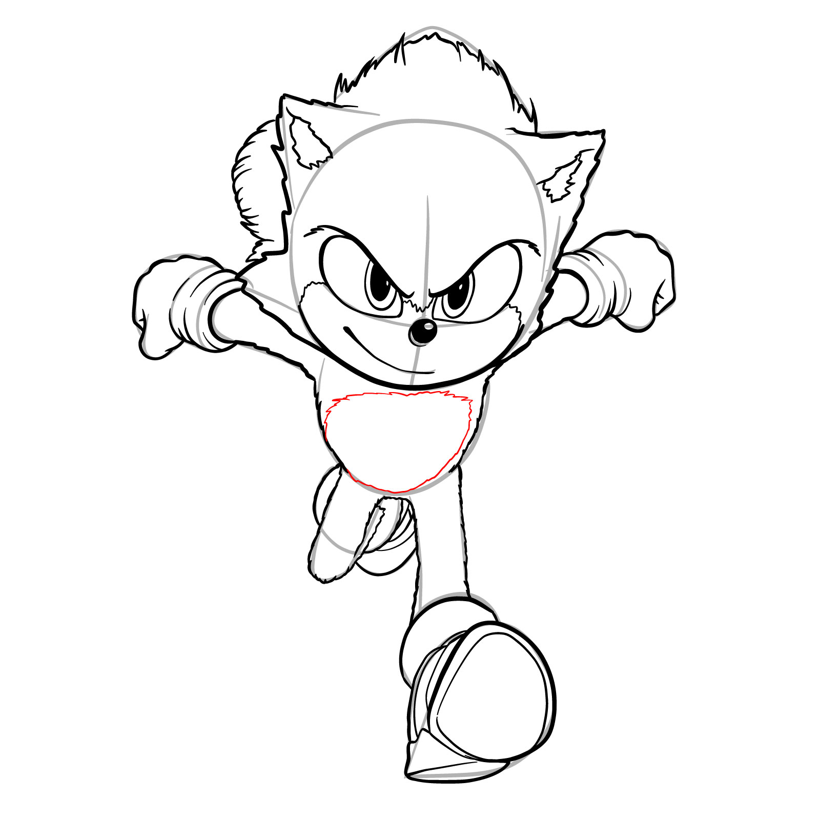 How to draw Sonic from the movie - step 29