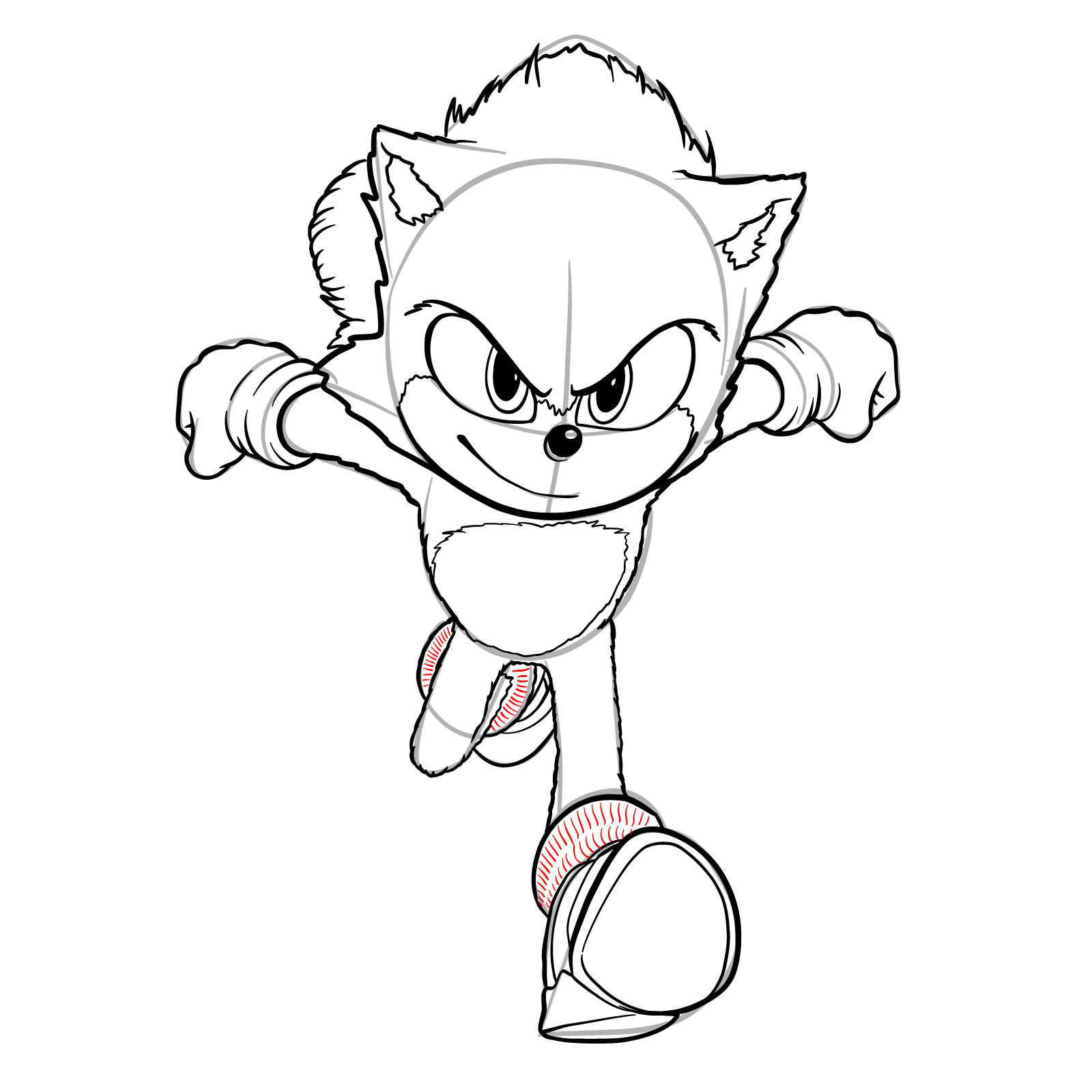 How to draw Sonic from the movie - step 30