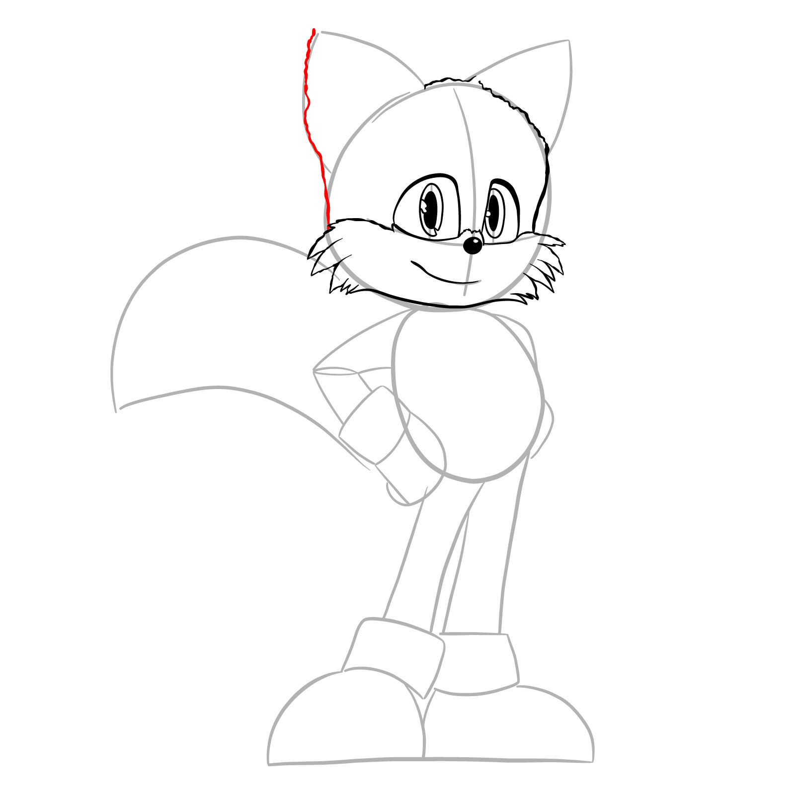 How to draw Tails (movie version) - step 12