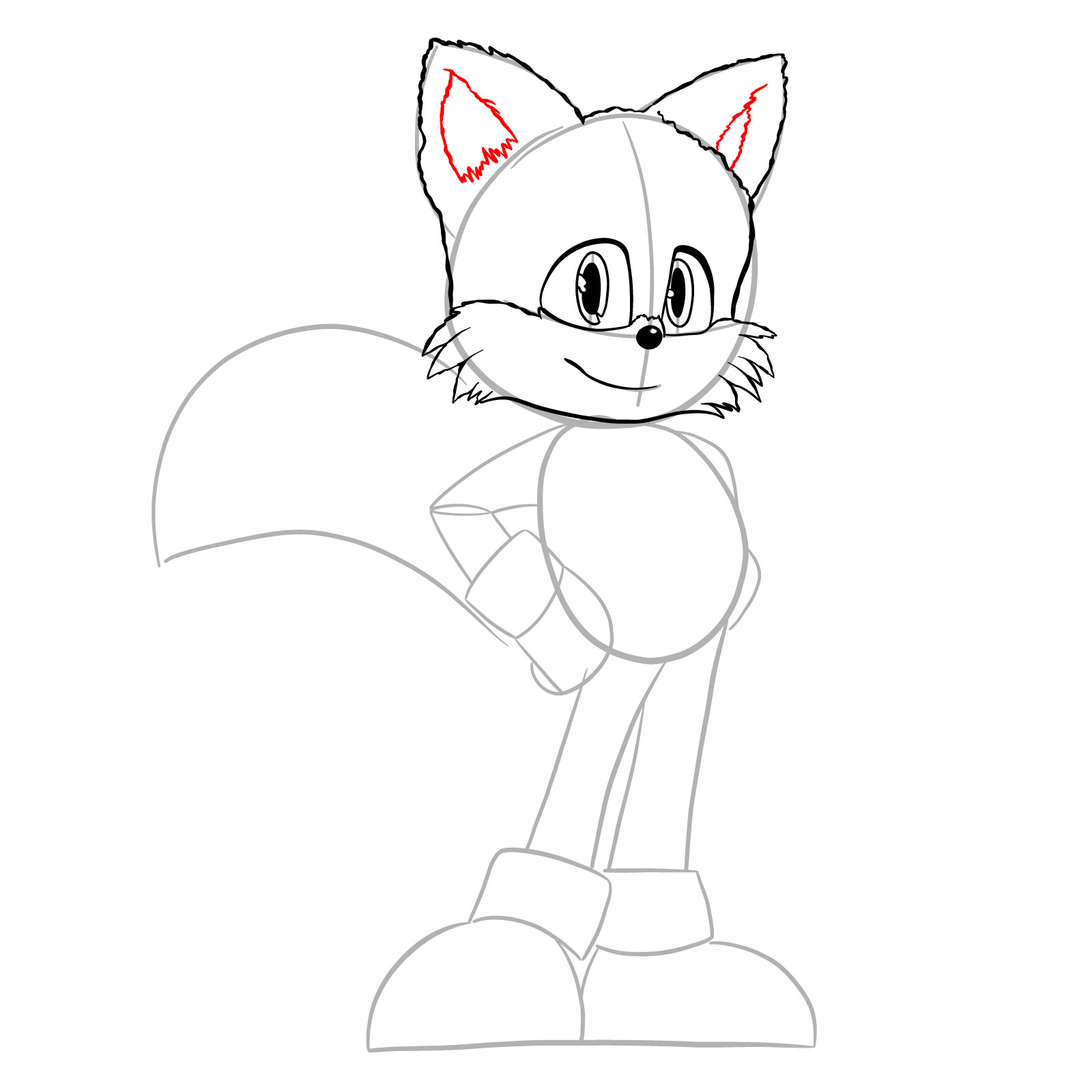 How to draw Tails (movie version) - step 14