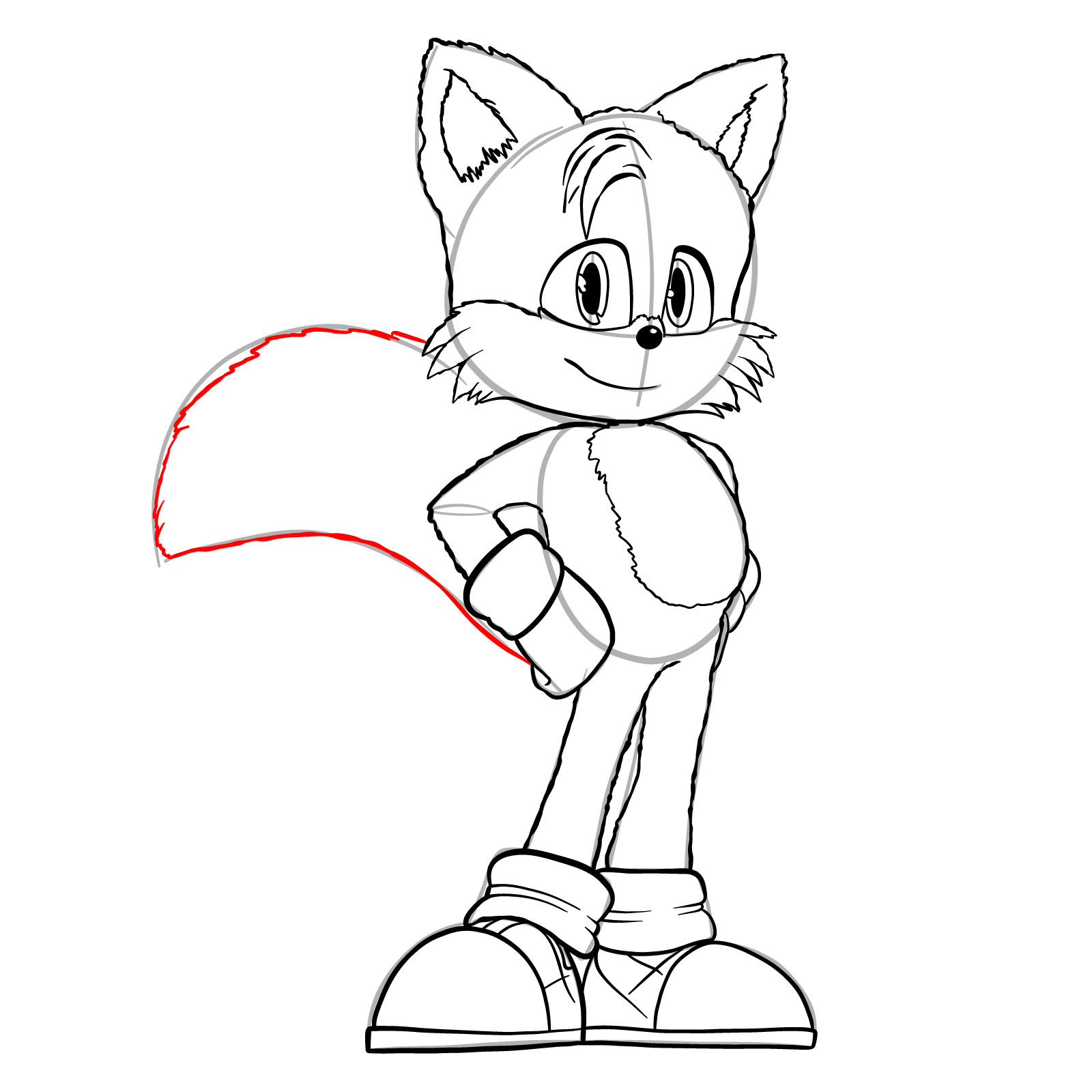 How to draw Tails (movie version) - step 33