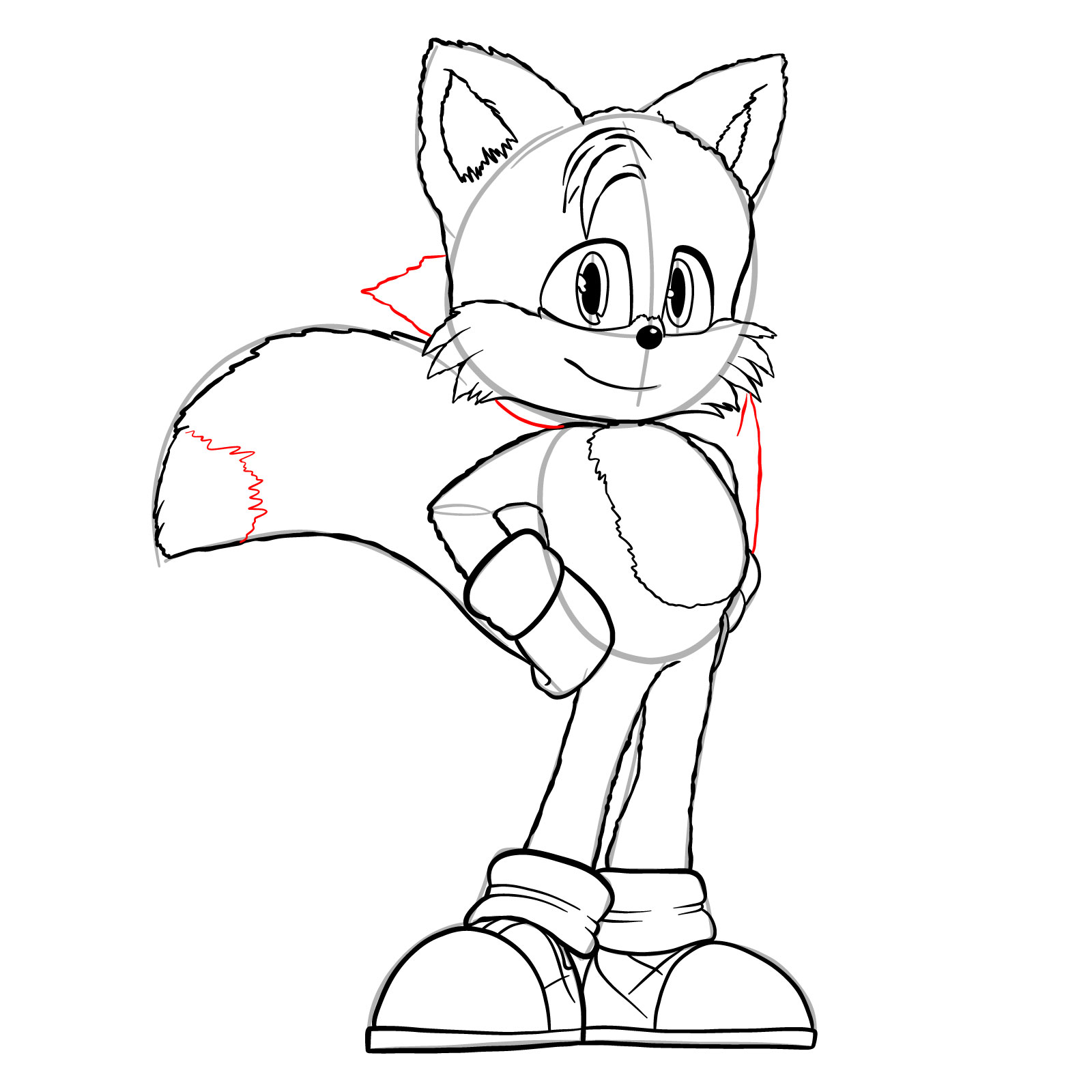 How to draw Tails (movie version) - step 34