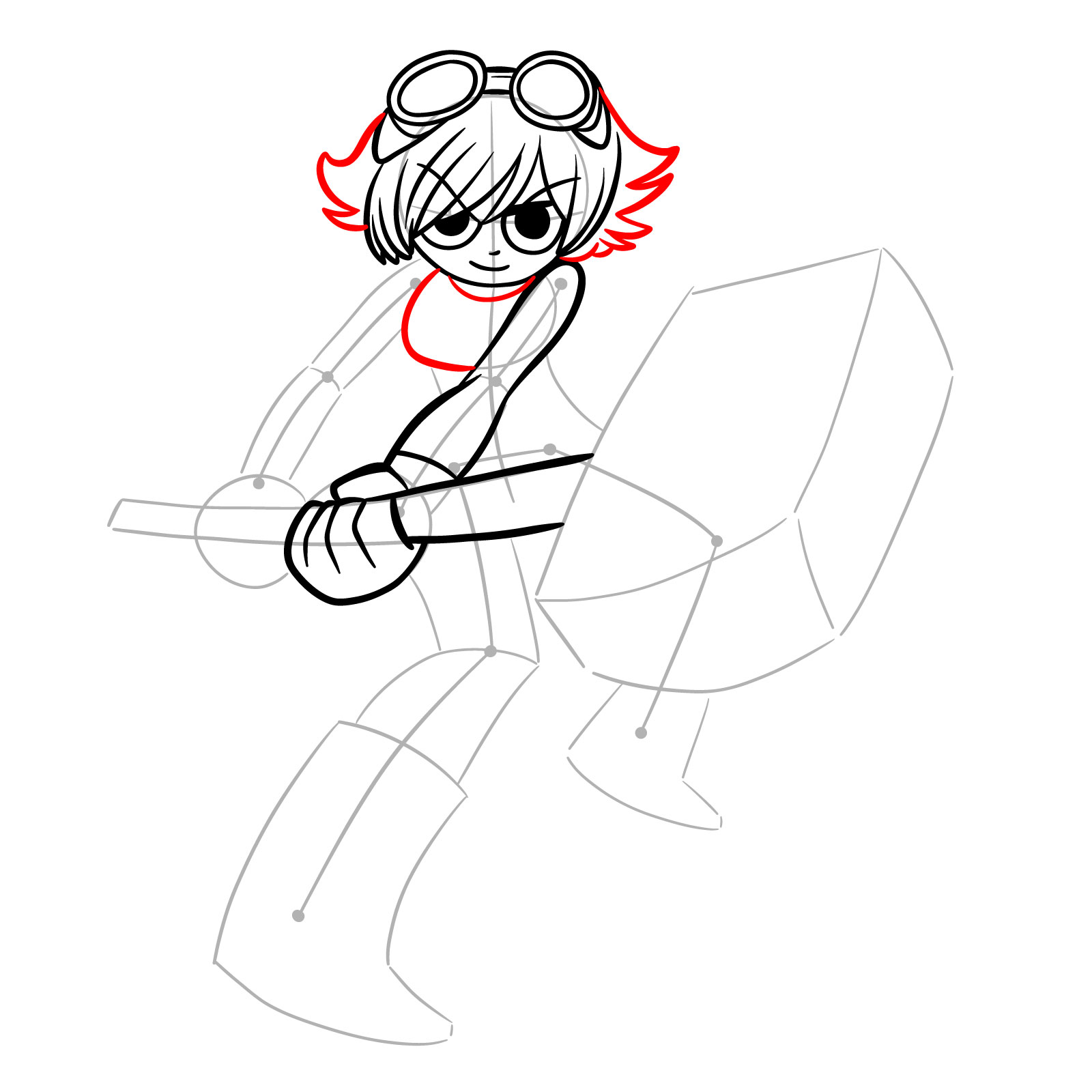 Ramona Flowers with her Large Hammer drawing - easy step-by-step guide - step 12