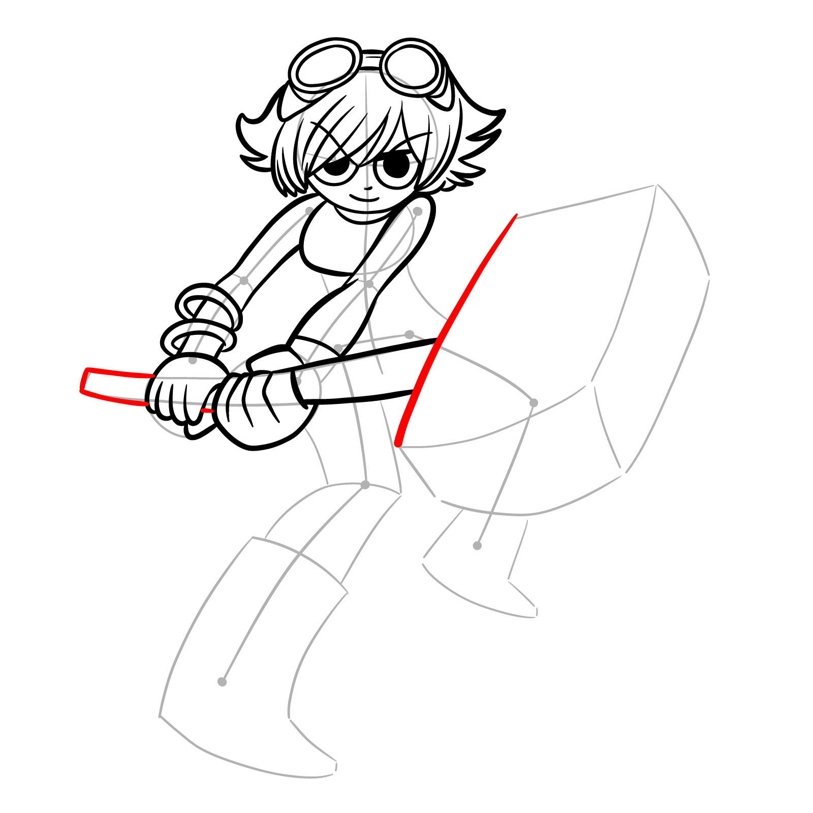 Ramona Flowers with her Large Hammer drawing - easy step-by-step guide - step 15