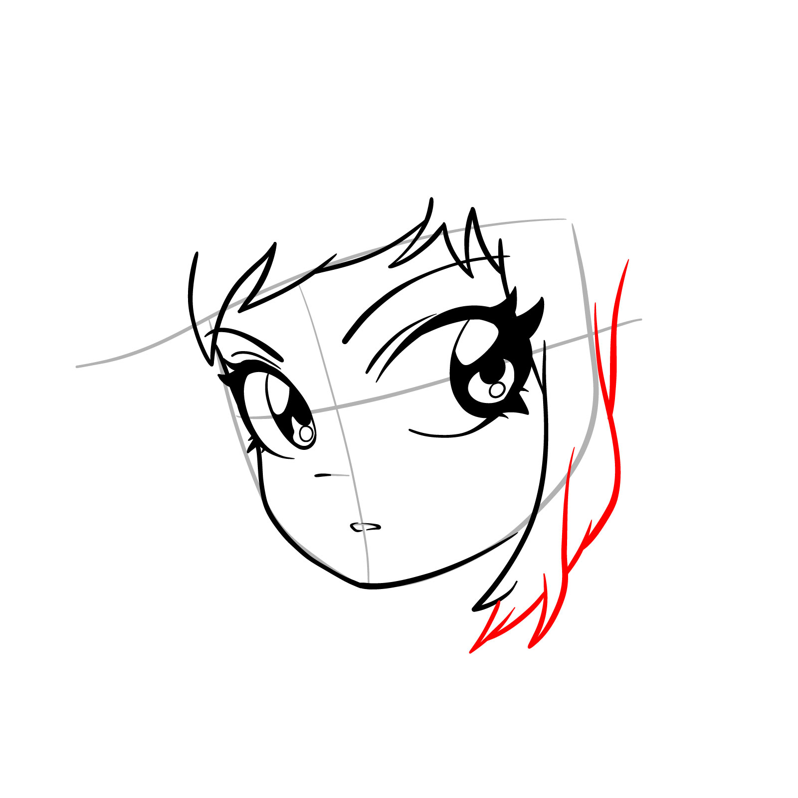 Ramona Flowers' anime face - easy drawing guide - step 08