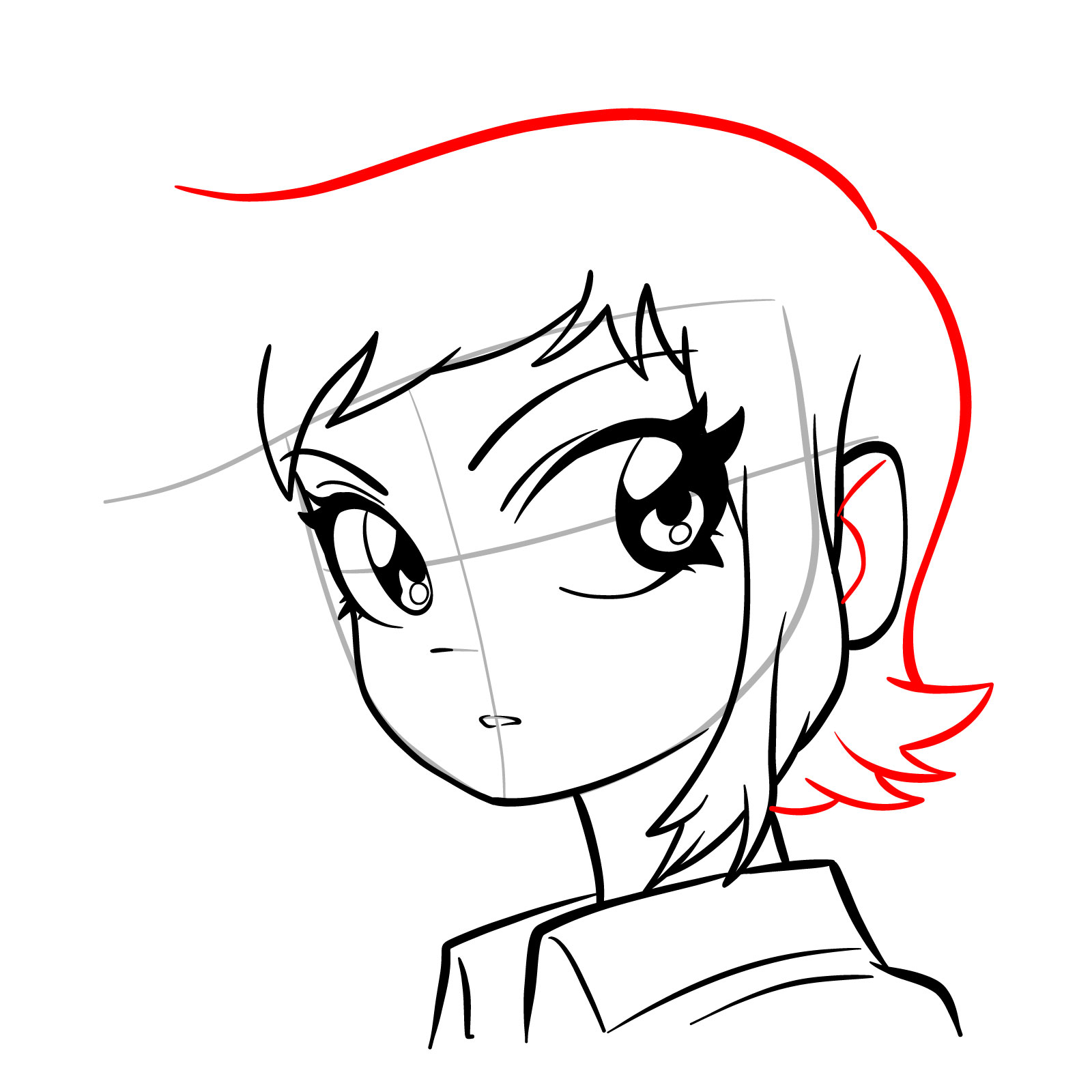 Ramona Flowers' anime face - easy drawing guide - step 11