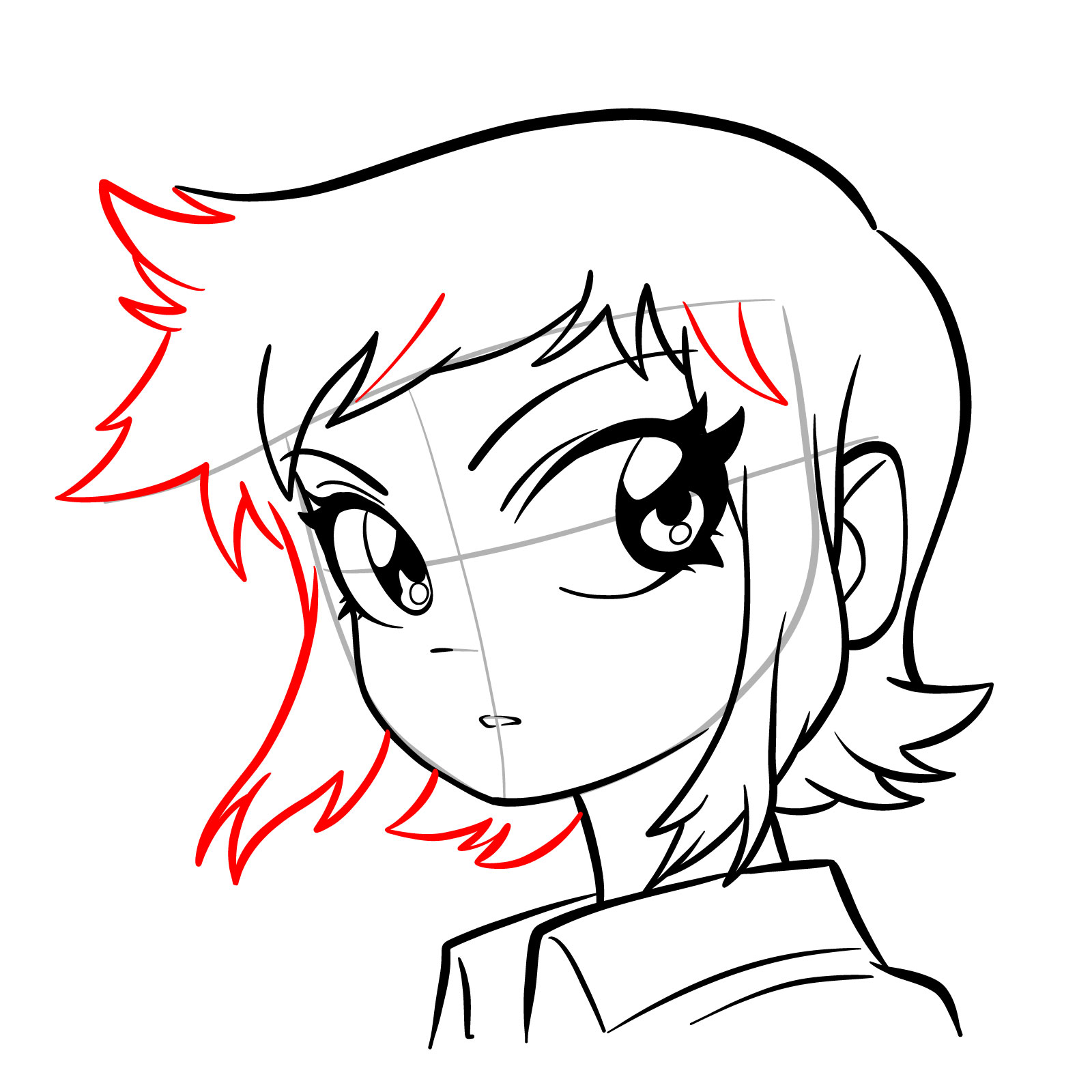 Ramona Flowers' anime face - easy drawing guide - step 12