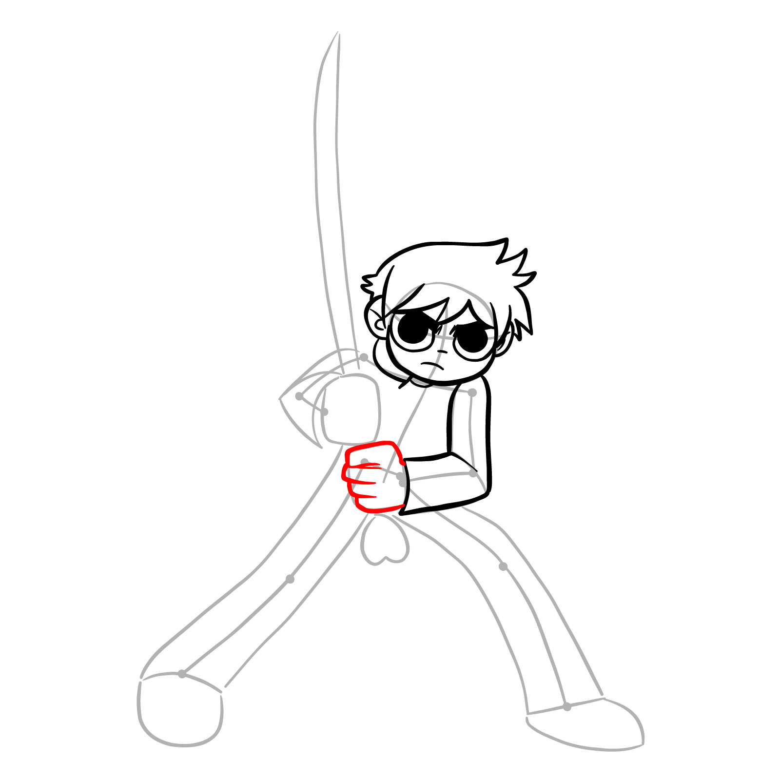 Easy drawing of Scott Pilgrim with The Power of Love - step 10
