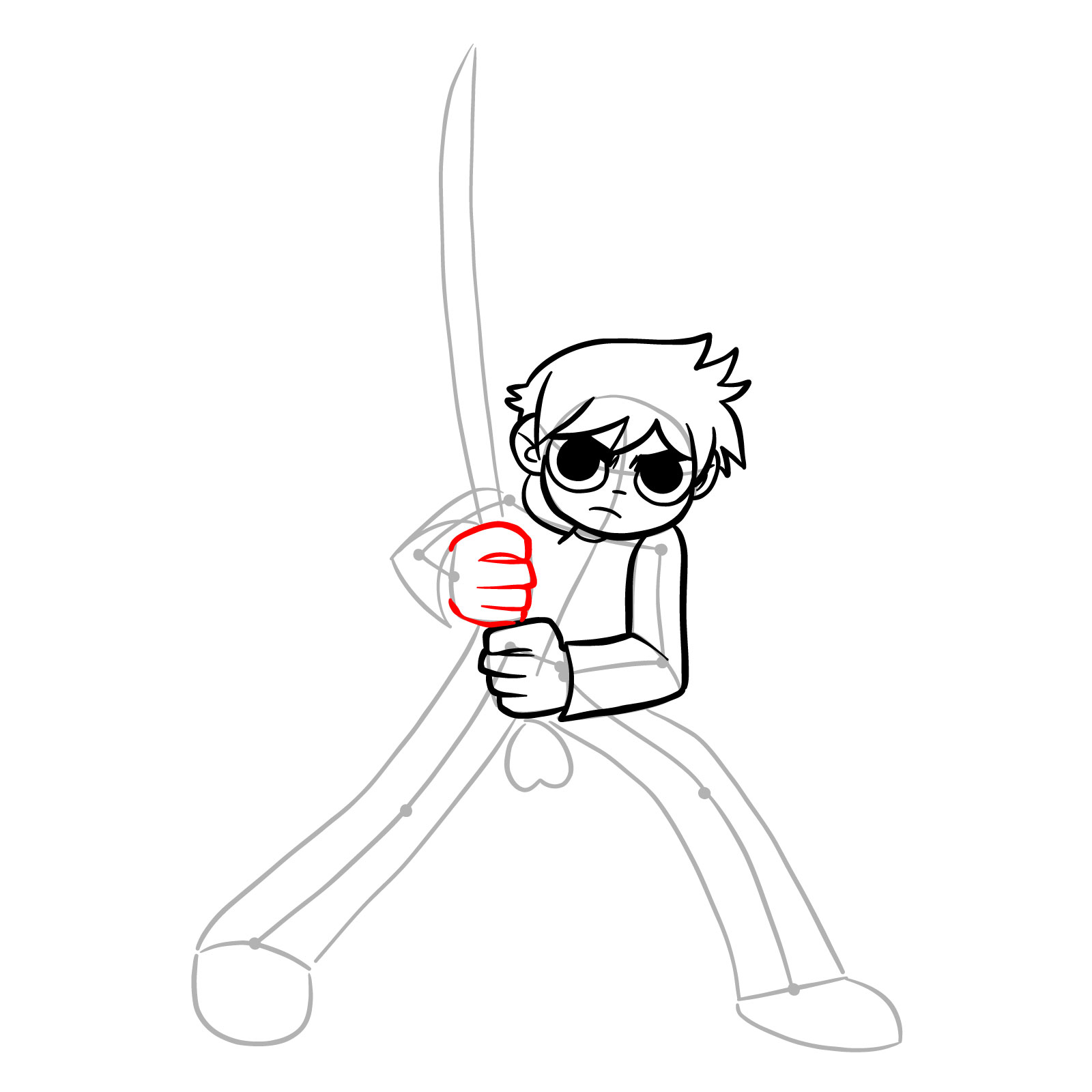 Easy drawing of Scott Pilgrim with The Power of Love - step 11