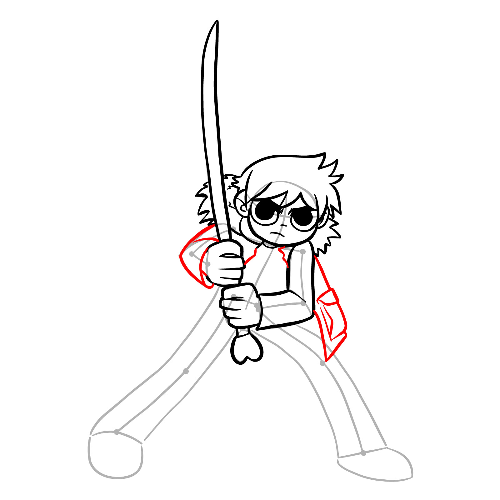 Easy drawing of Scott Pilgrim with The Power of Love - step 14