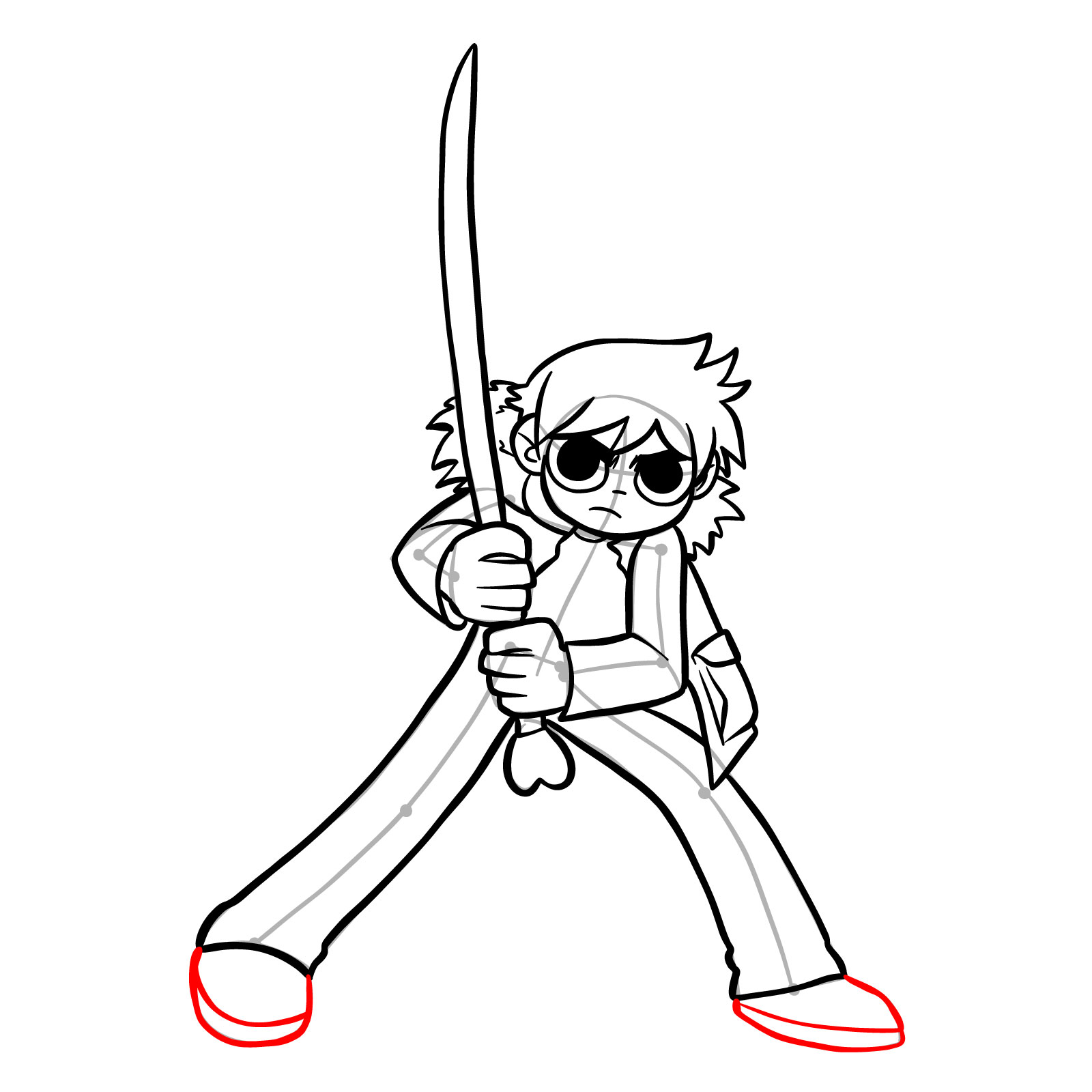 Easy drawing of Scott Pilgrim with The Power of Love - step 16