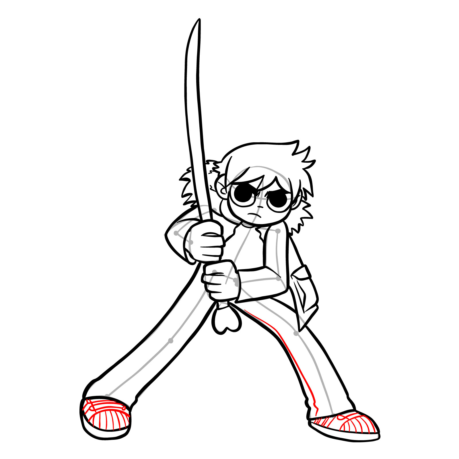 Easy drawing of Scott Pilgrim with The Power of Love - step 17