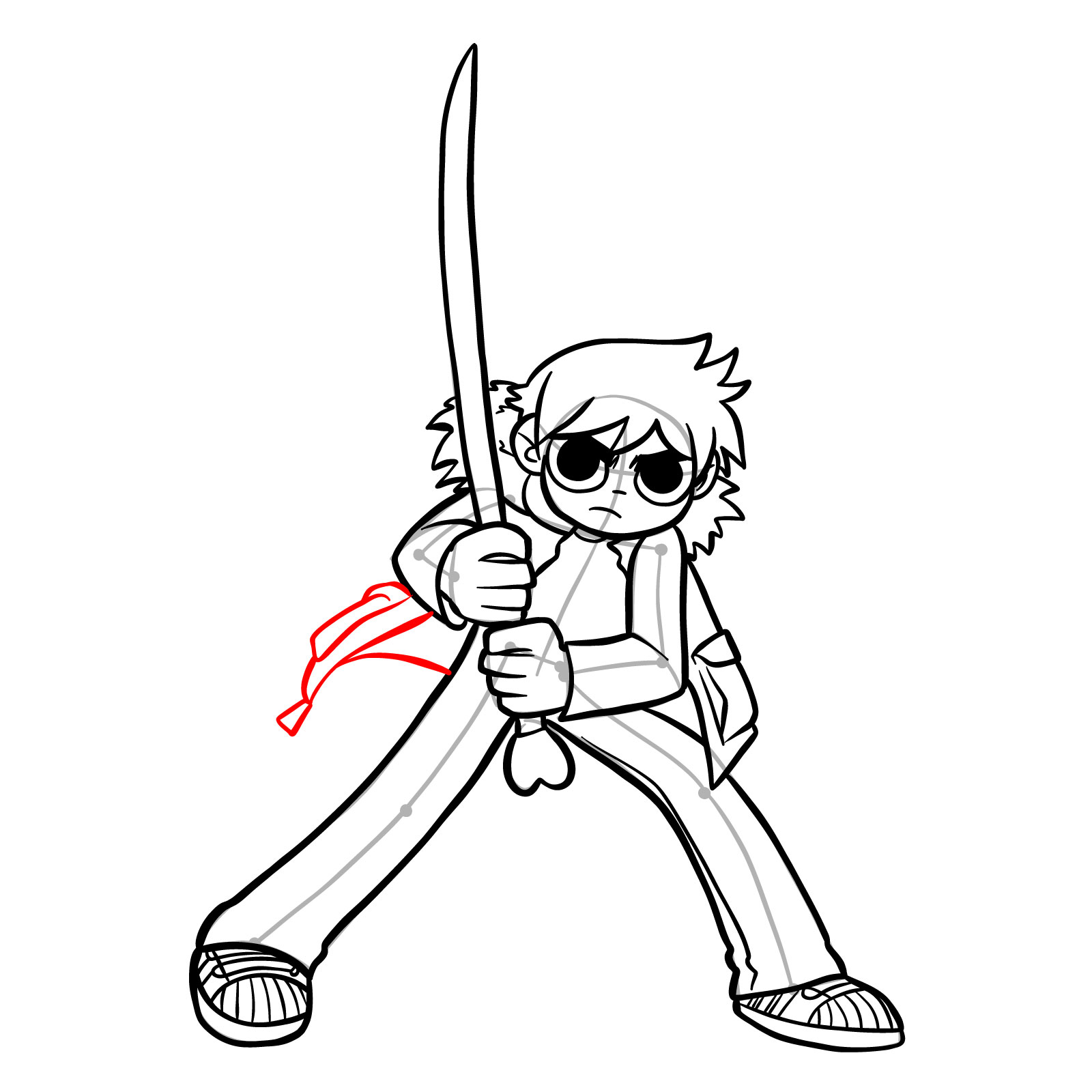 Easy drawing of Scott Pilgrim with The Power of Love - step 18