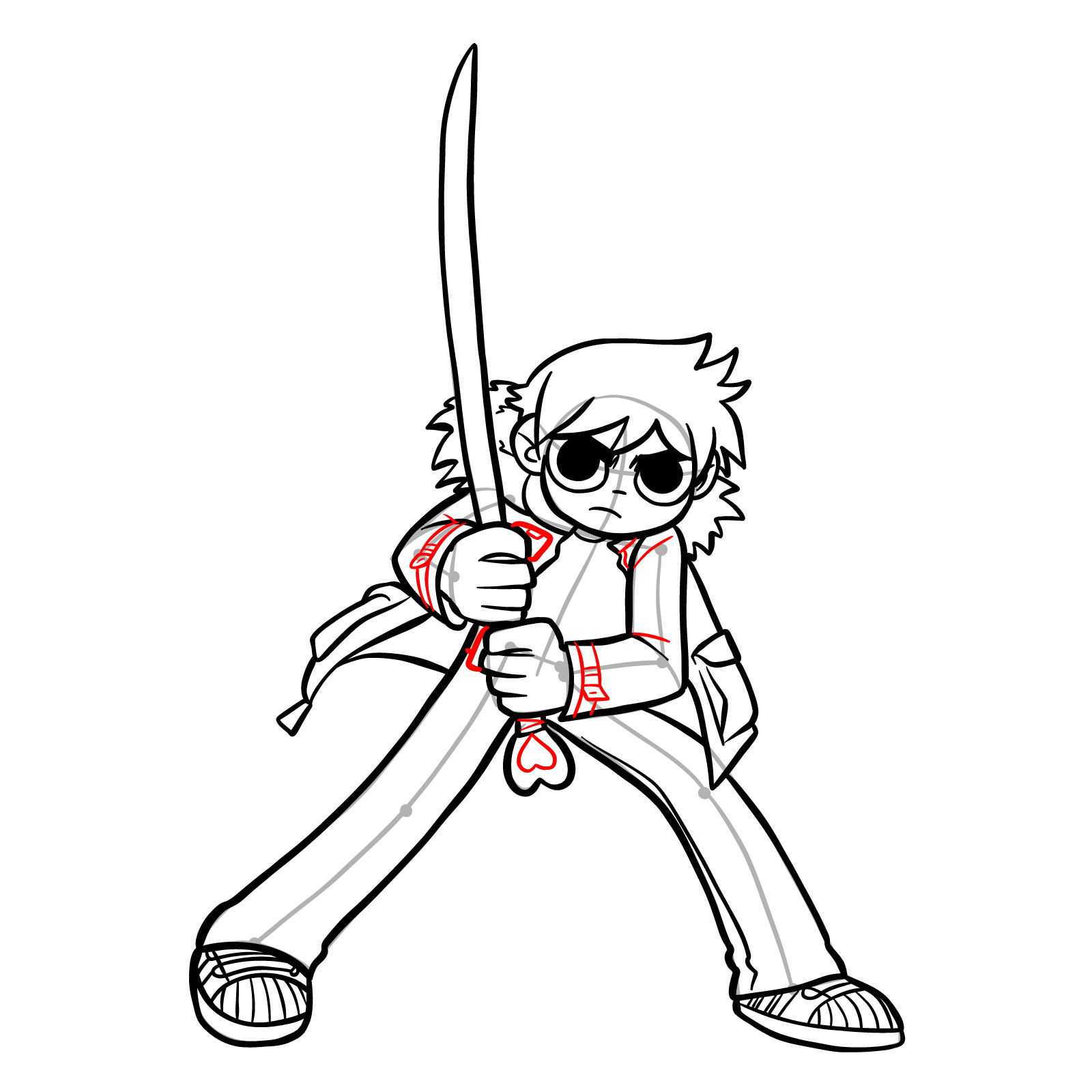 Easy drawing of Scott Pilgrim with The Power of Love - step 19
